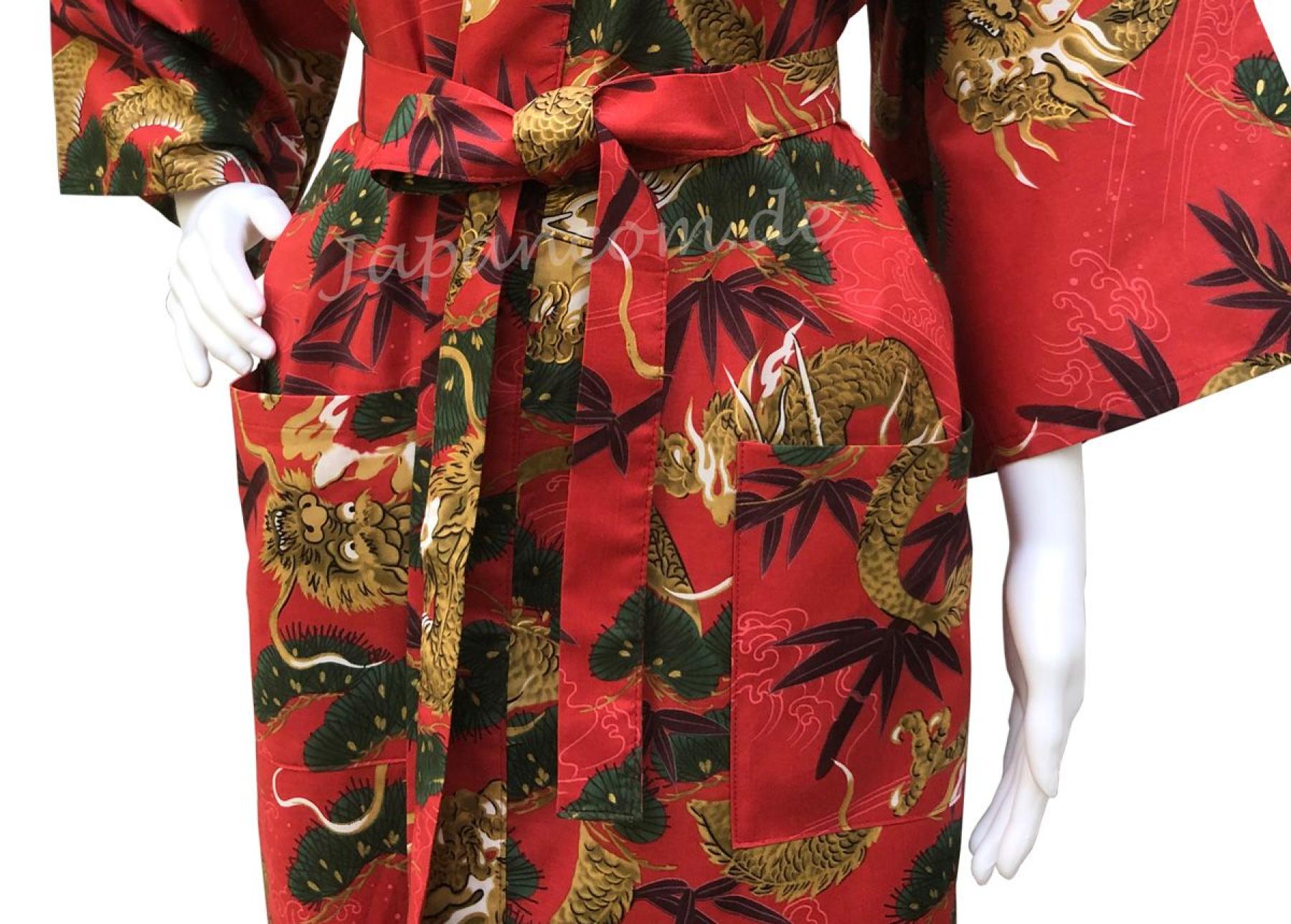 Happi - Kimono Drachen Kiefer rot, kurz