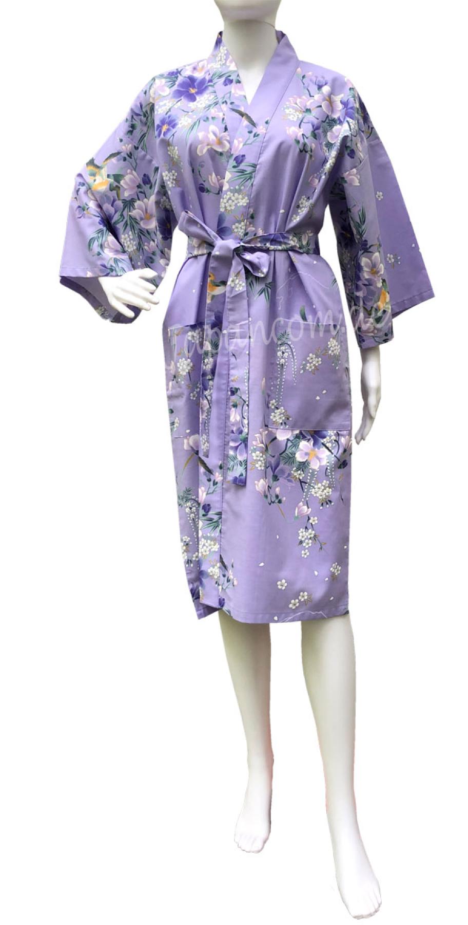 Lila kurzer Happi Kimono mit Blumenmuster