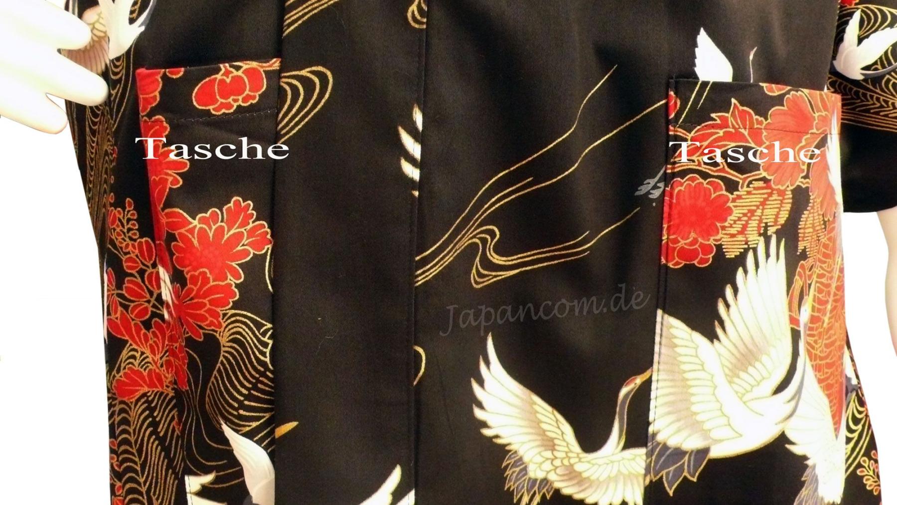 Happi Kimono Tsuru (Kranich) schwarz knielang