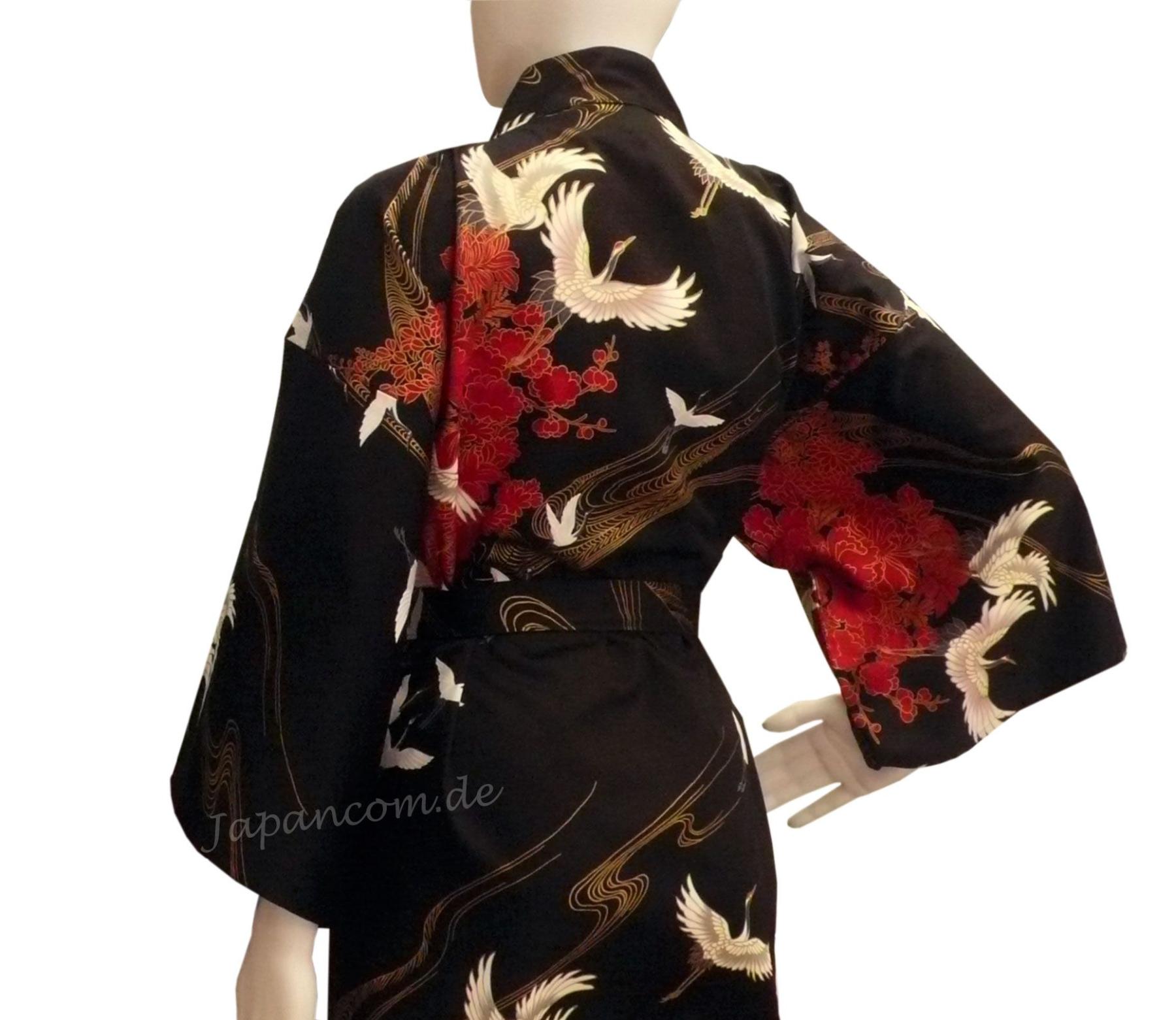Happi Kimono Tsuru (Kranich) schwarz knielang