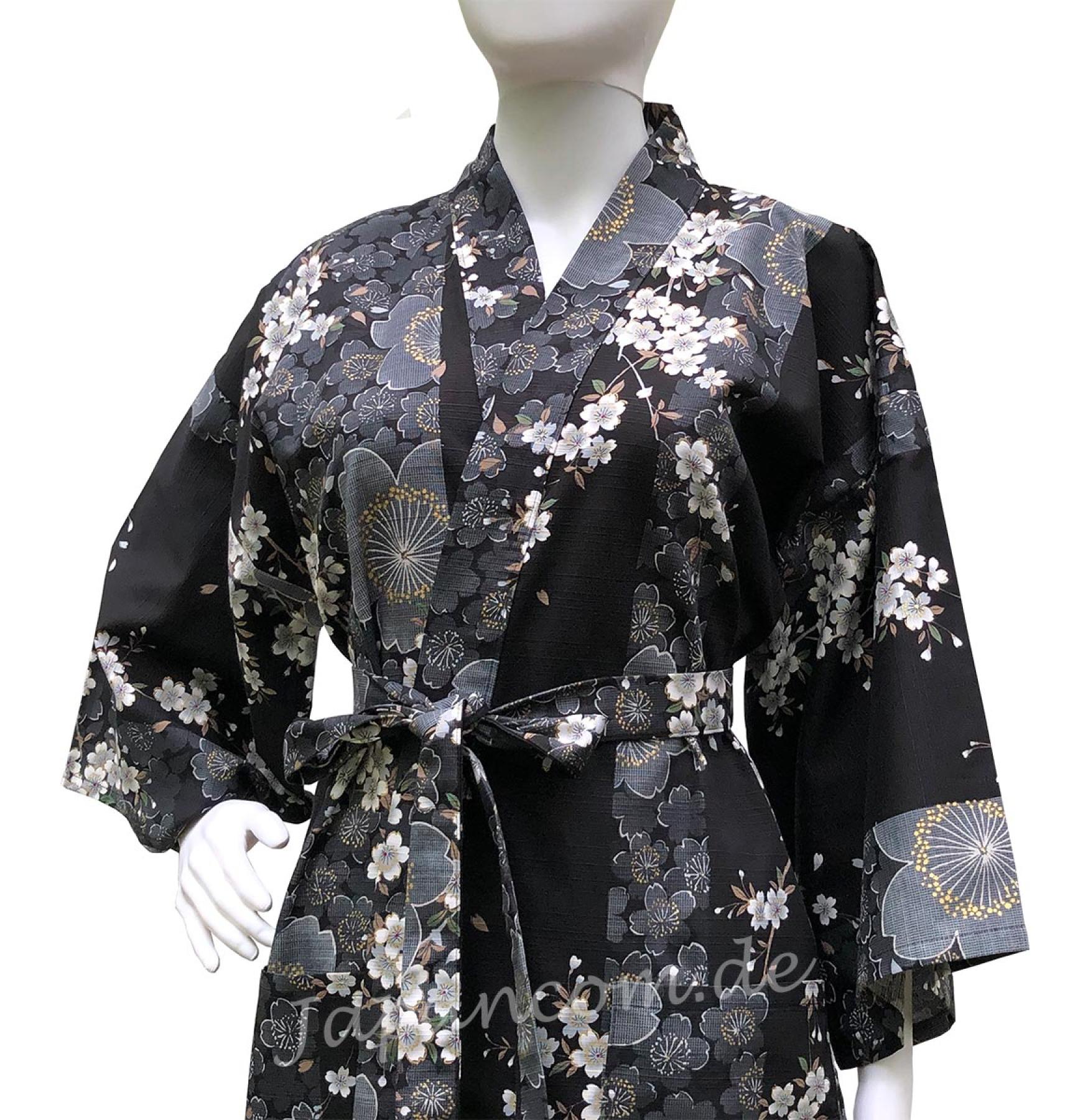 Kimono Sakura (Kirschblüte) schwarz, kurz