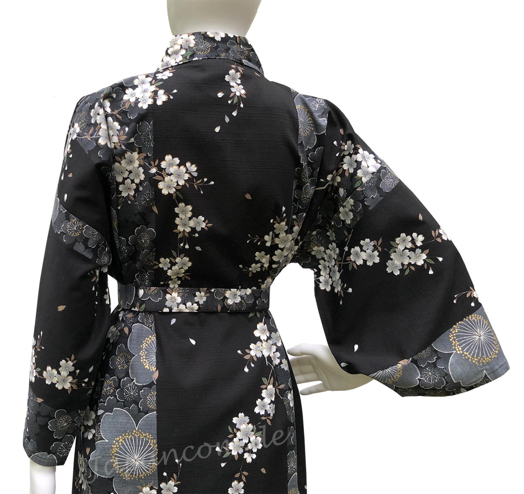 Kimono Sakura (Kirschblüte) schwarz, kurz
