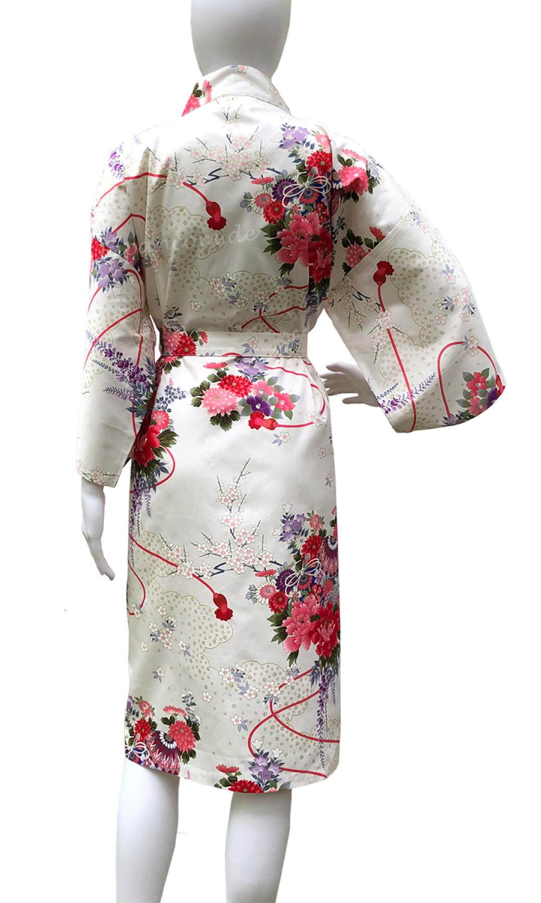 Kimono Damen Suzu Kirschblüten weiss kurz