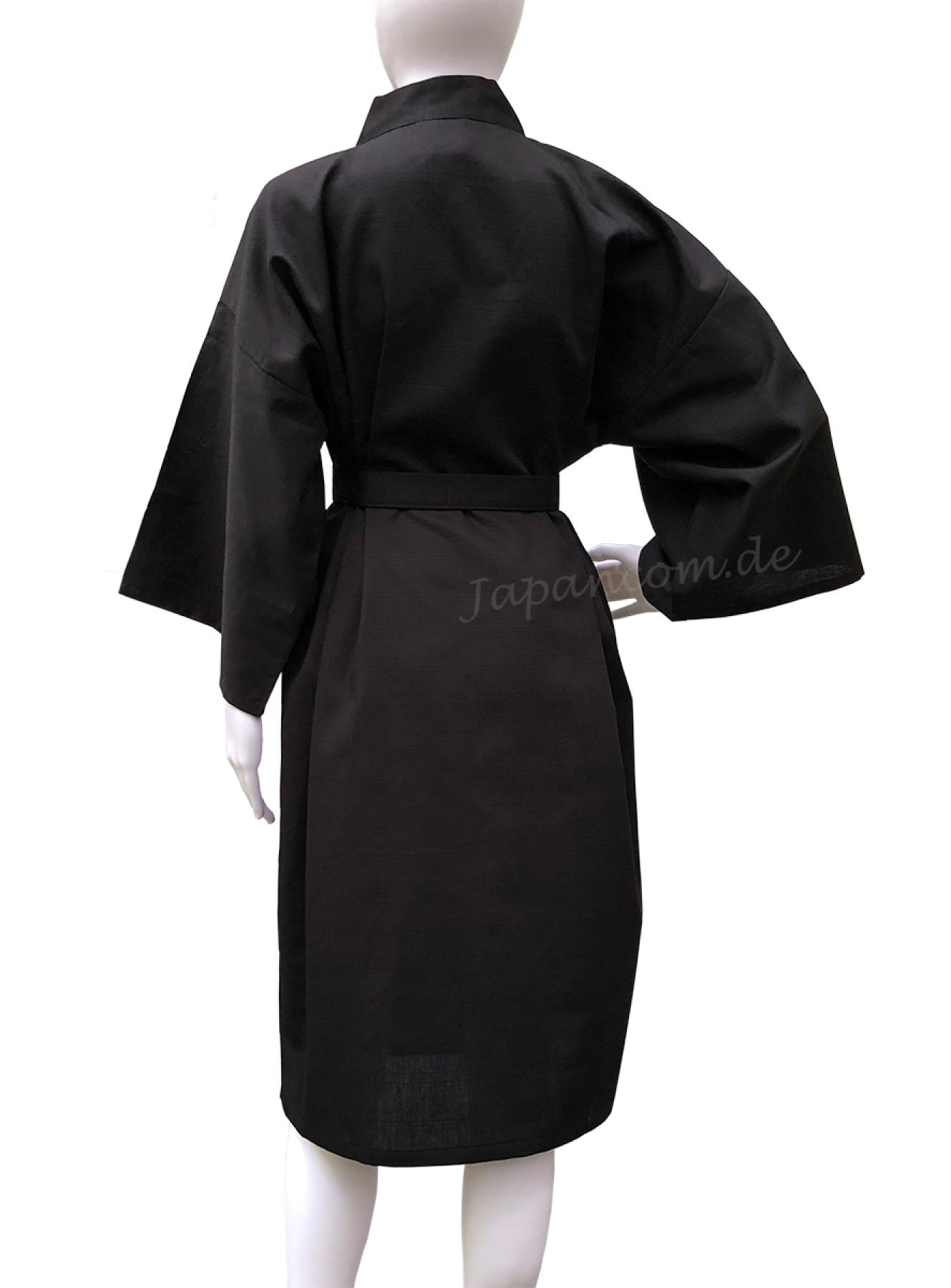 Schwarzer Kurz-Kimono aus strukturierter Shantung-Baumwolle