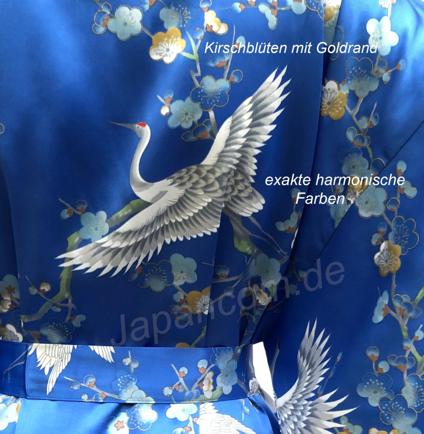 Seiden Kimono Kraniche und Kirschblüten Damen blau