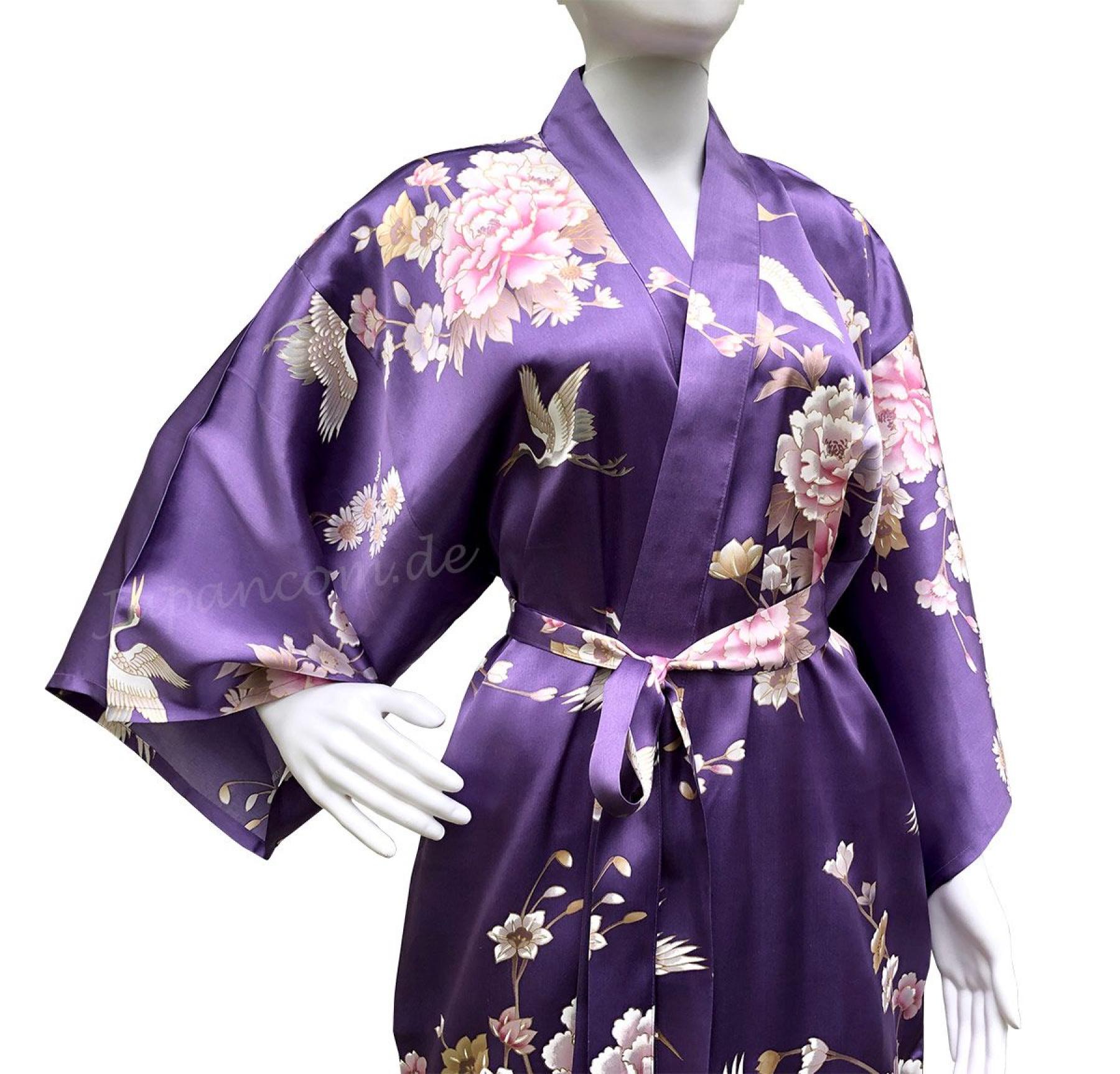 Seidenkimono mit Kranichen und Päonien