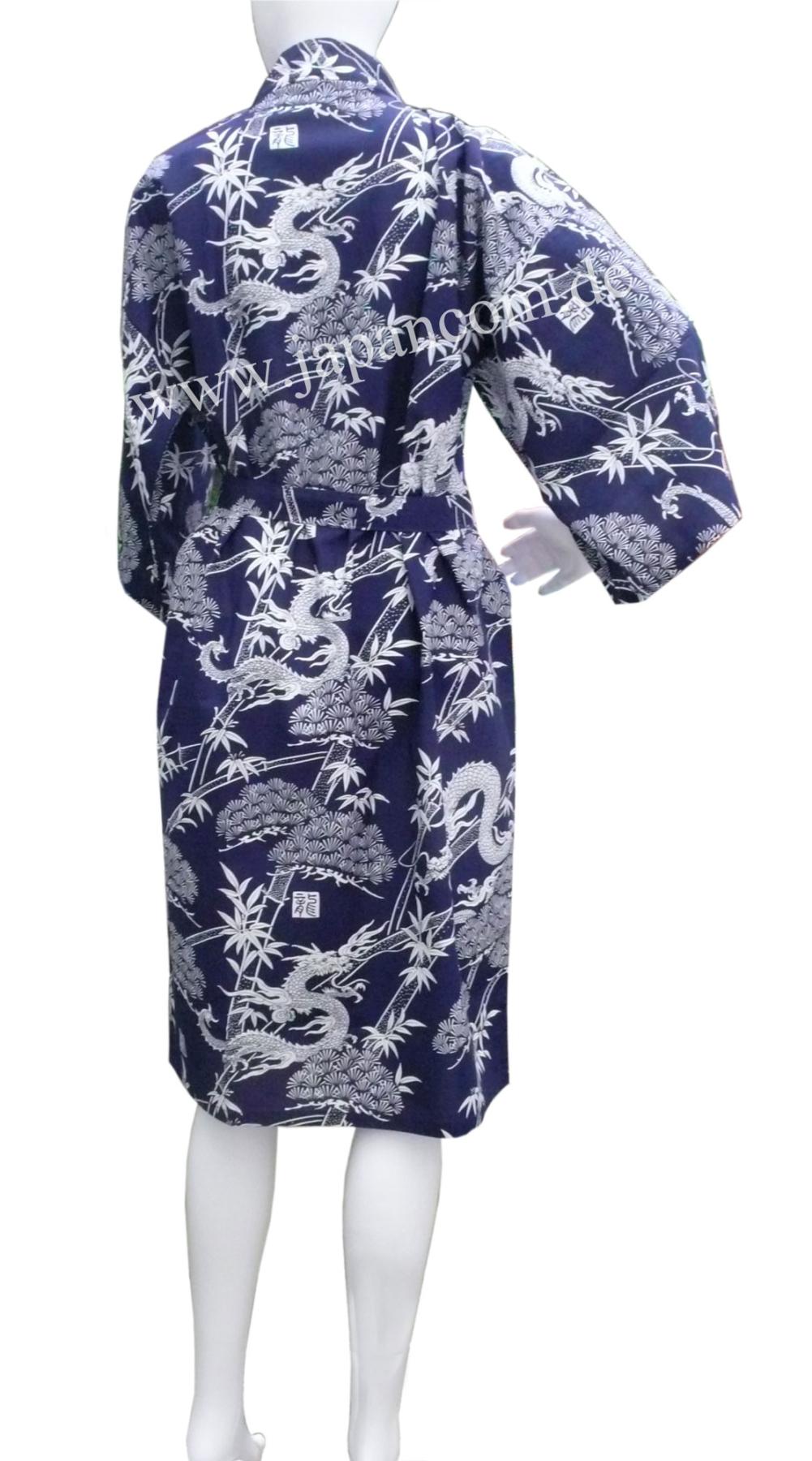 Kurzer japanischer Yukata mit Drachenmotiv in Dunkelblau