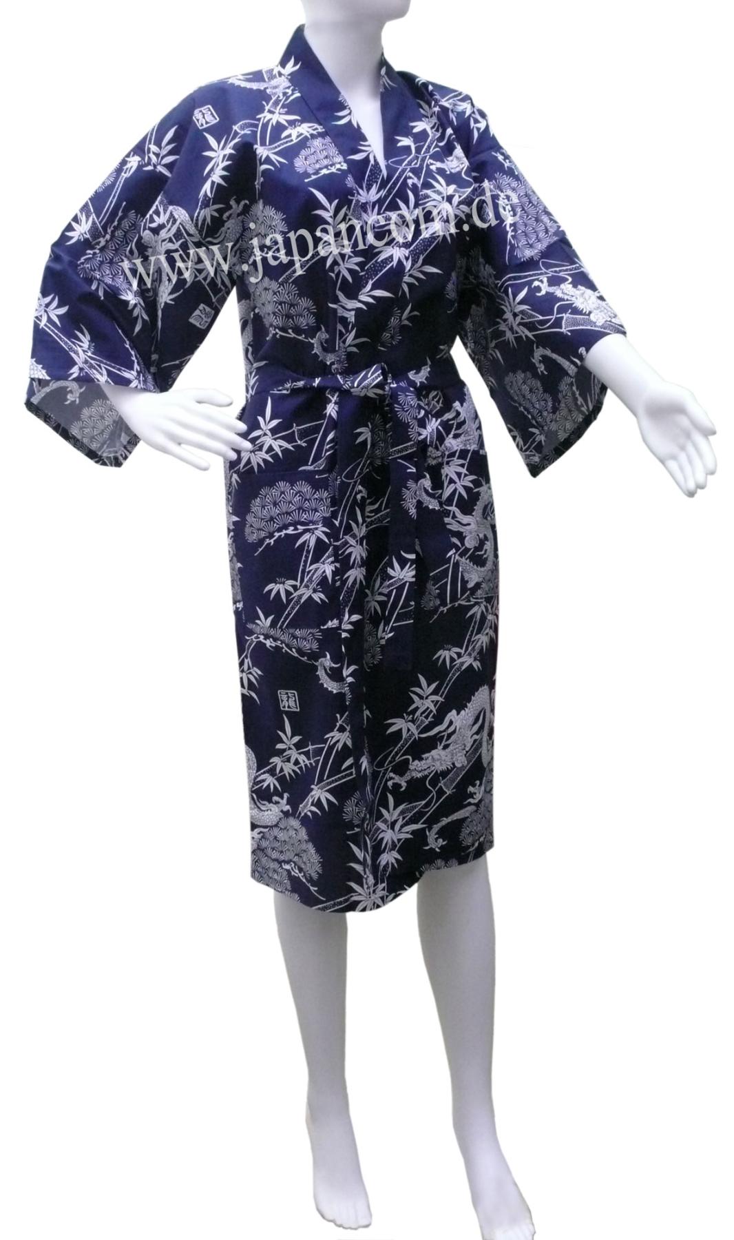 Knielanger Happi Kimono für Damen und Herren in Blau
