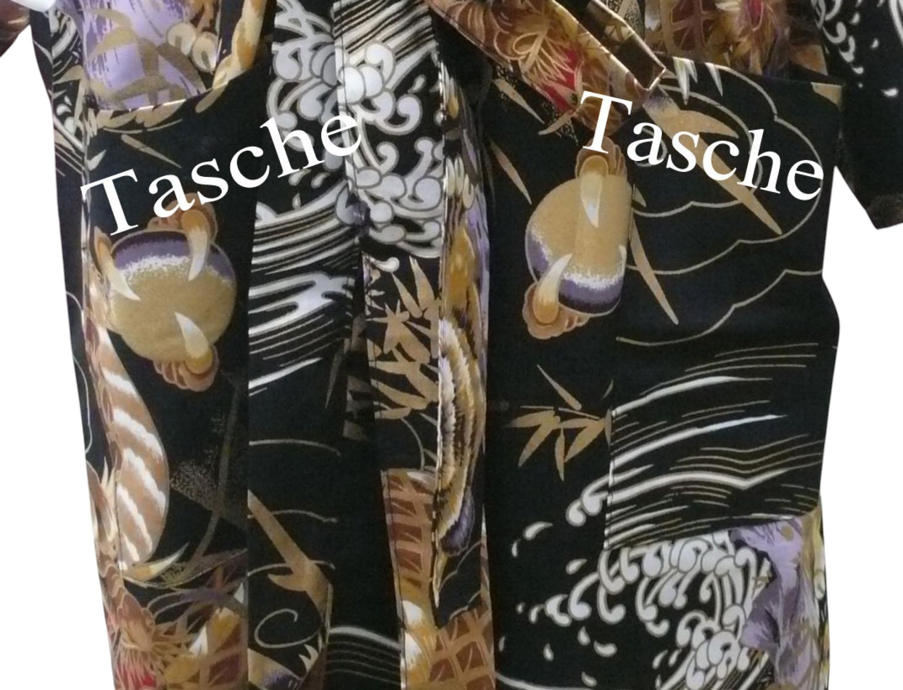 Bademantel Kimono Drachen Tiger schwarz kurz