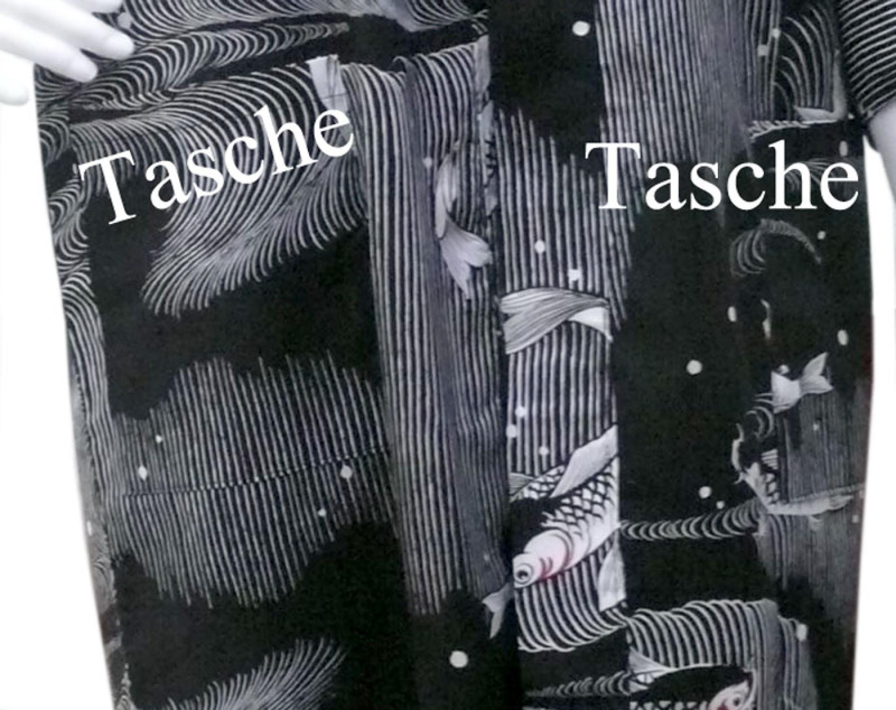 Happi Knielanger Kimono Koi Karpfen schwarz