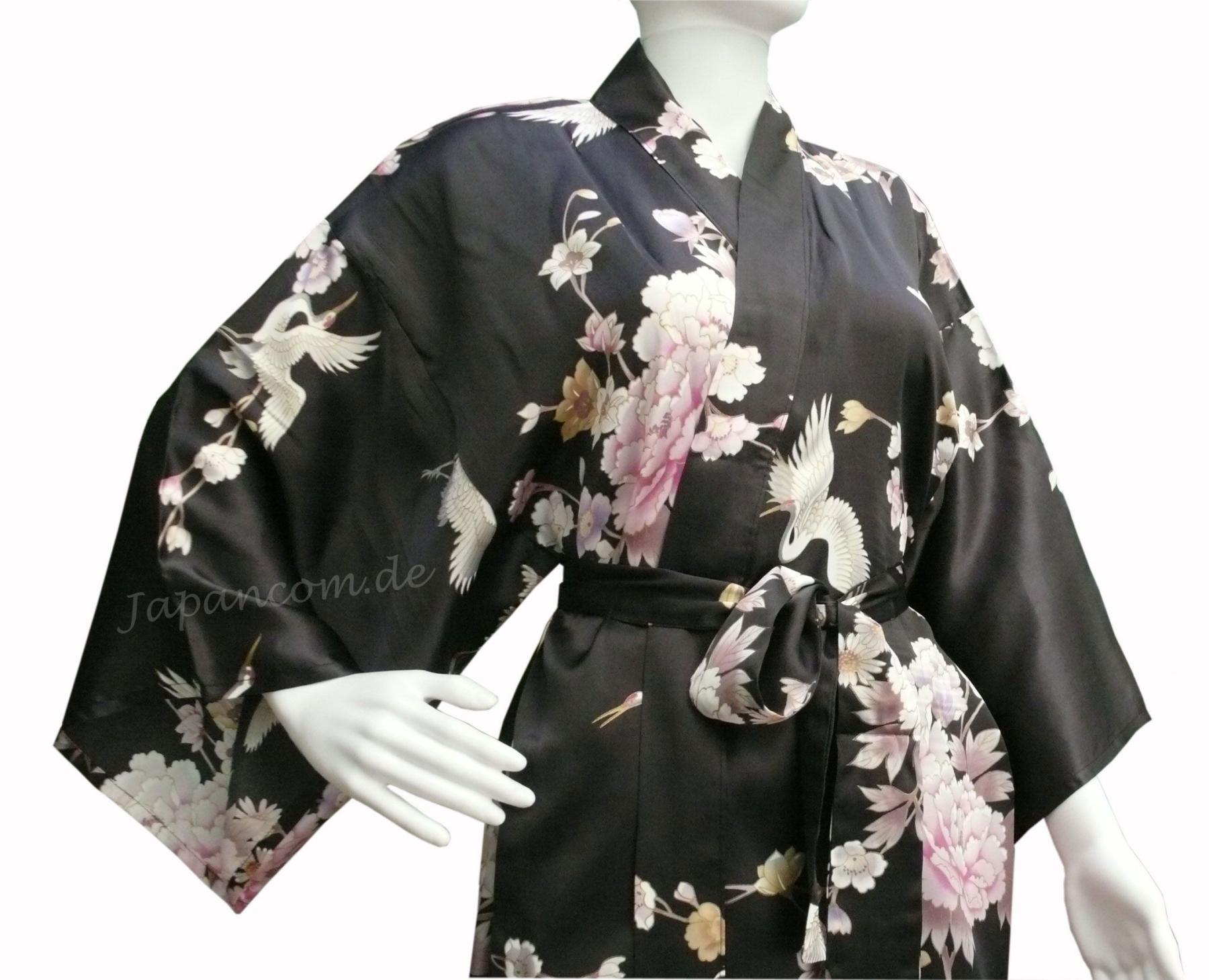 Schwarzer Kimono-Bademantel aus Seide aus Japan