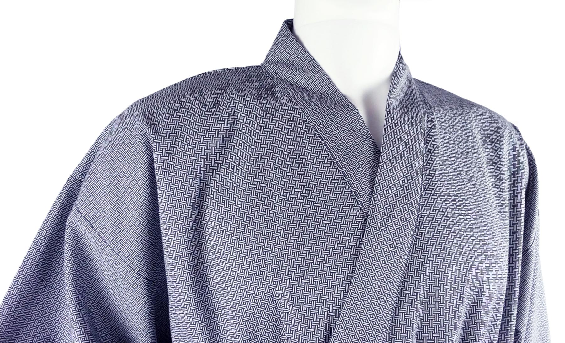 Herren Kimono aus Baumwolle blau, Flechtmuster