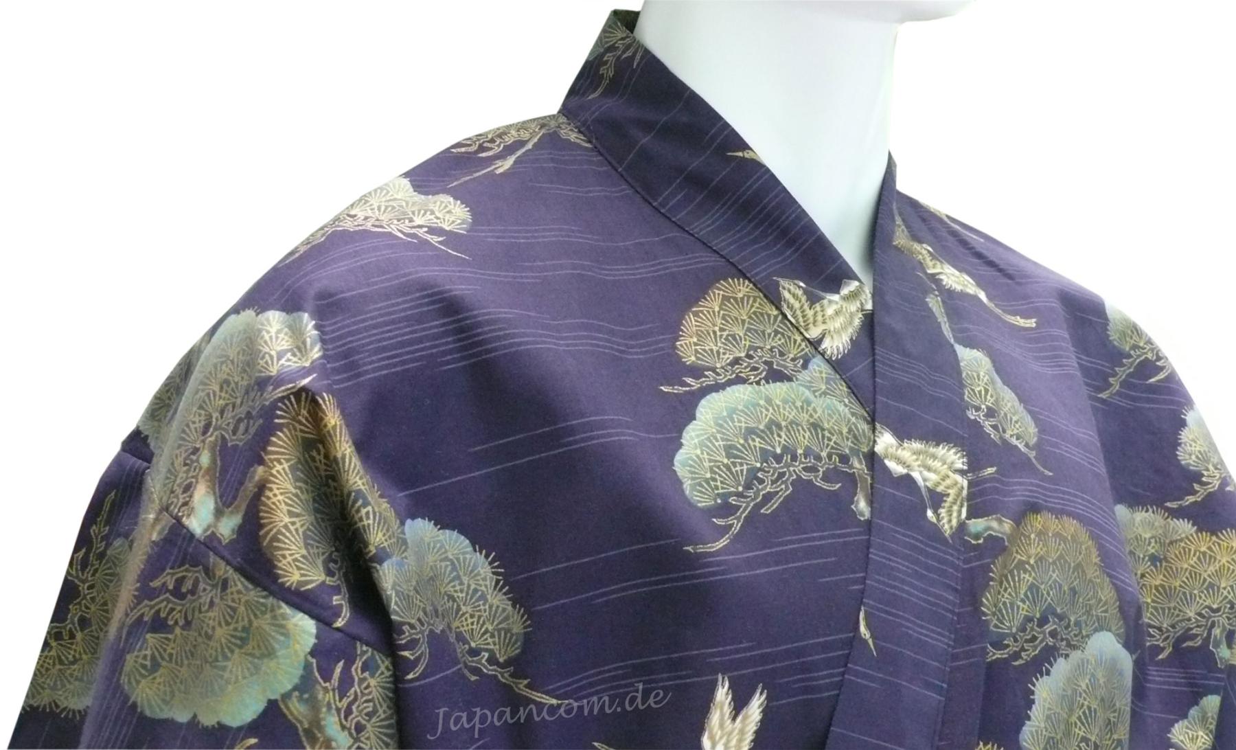 Herren Kimono Kraniche & Kiefern blau Gr. M