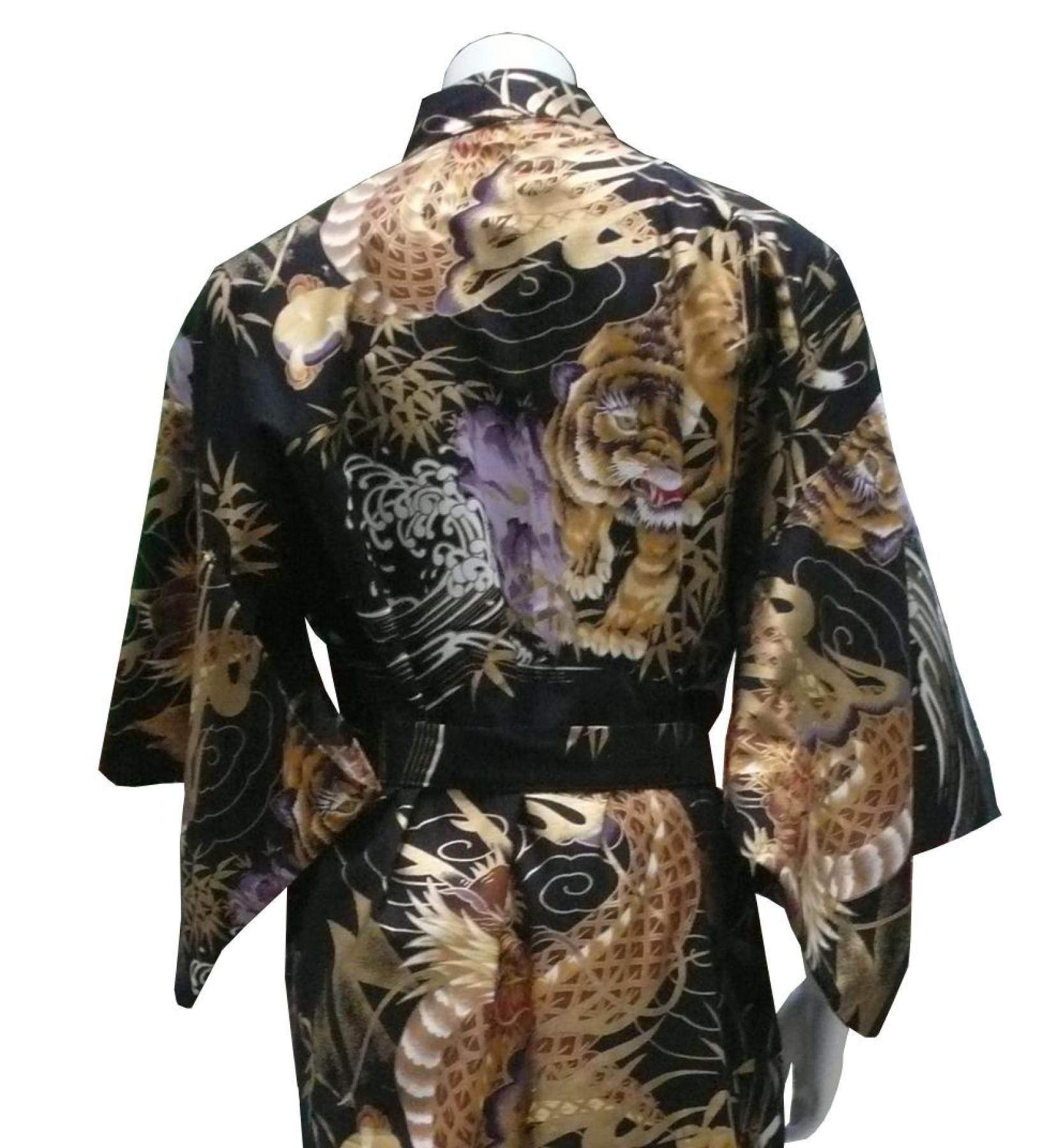 Herren Yukata Drachen Tiger braunschwarz aus Japan aus 100 % Baumwolle