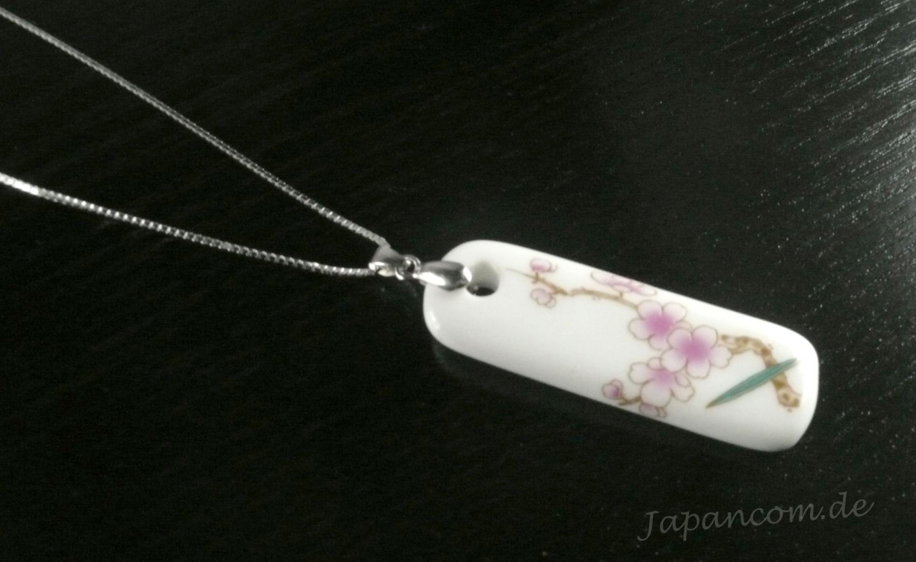 Silberkette mit Porzellan Anhänger Kirschblüten