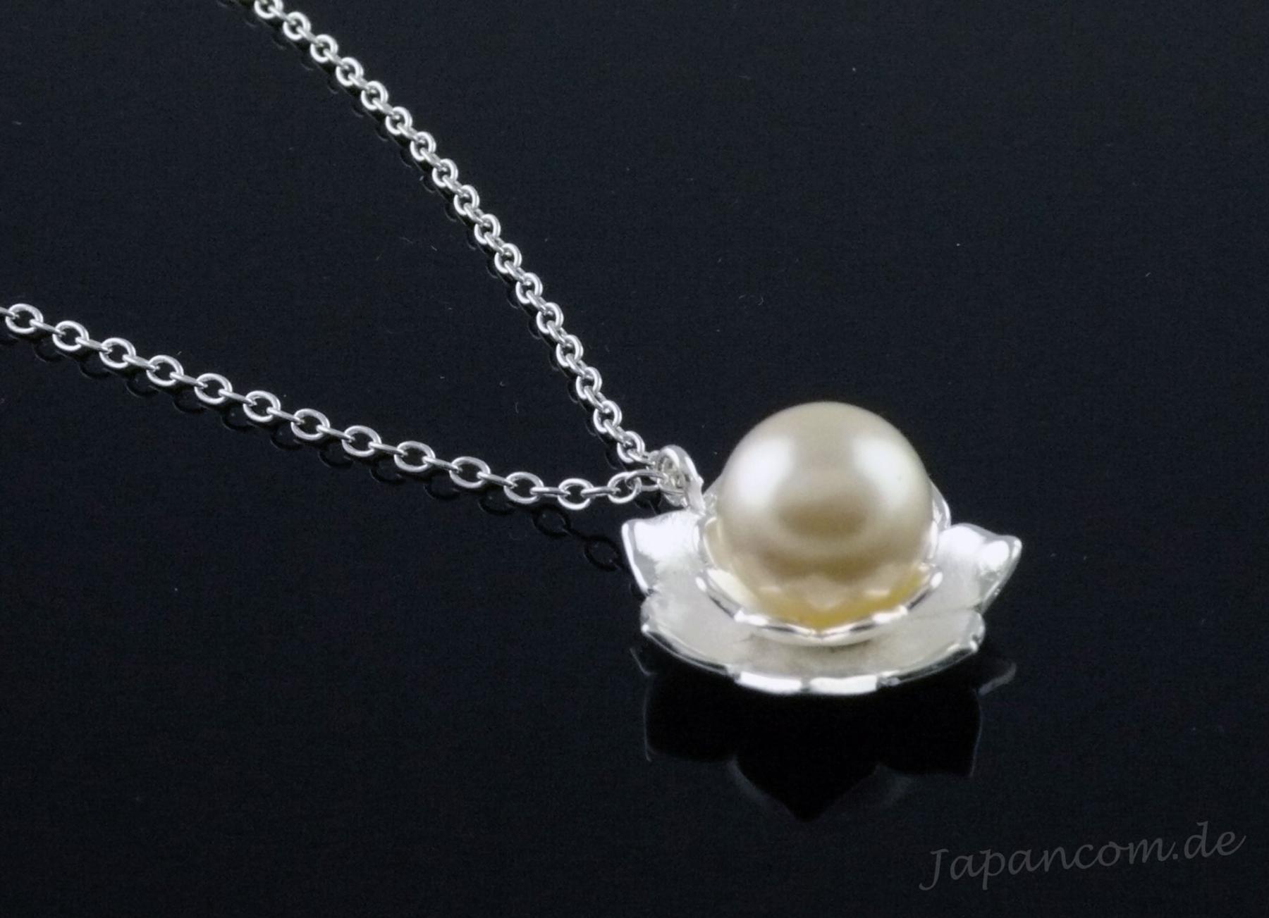 Silberkette mit Anhänger Lotusblume mit Perle