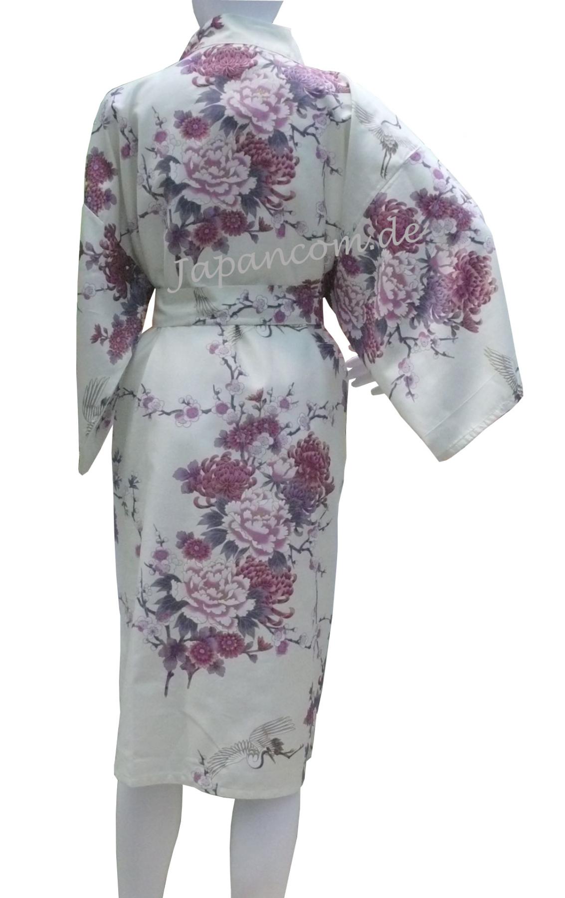 Kimono Fliegender Kranich weiß kurz Baumwollsatin