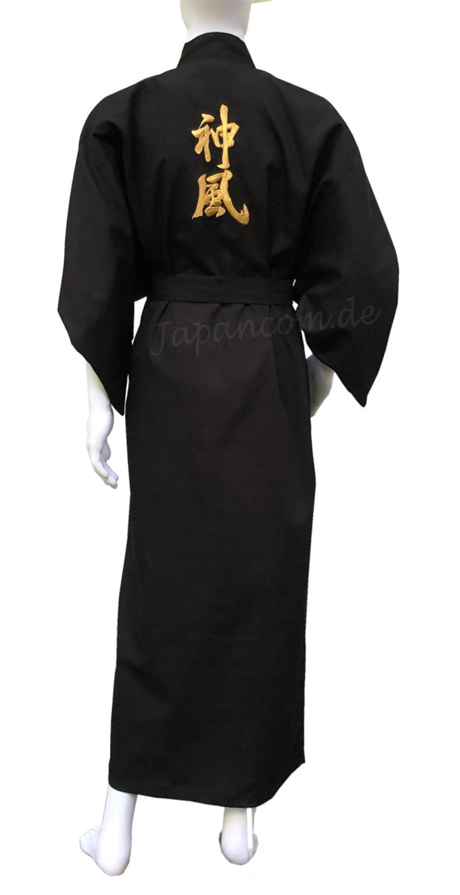 Kimono mit Stickerei Göttlicher Wind schwarz
