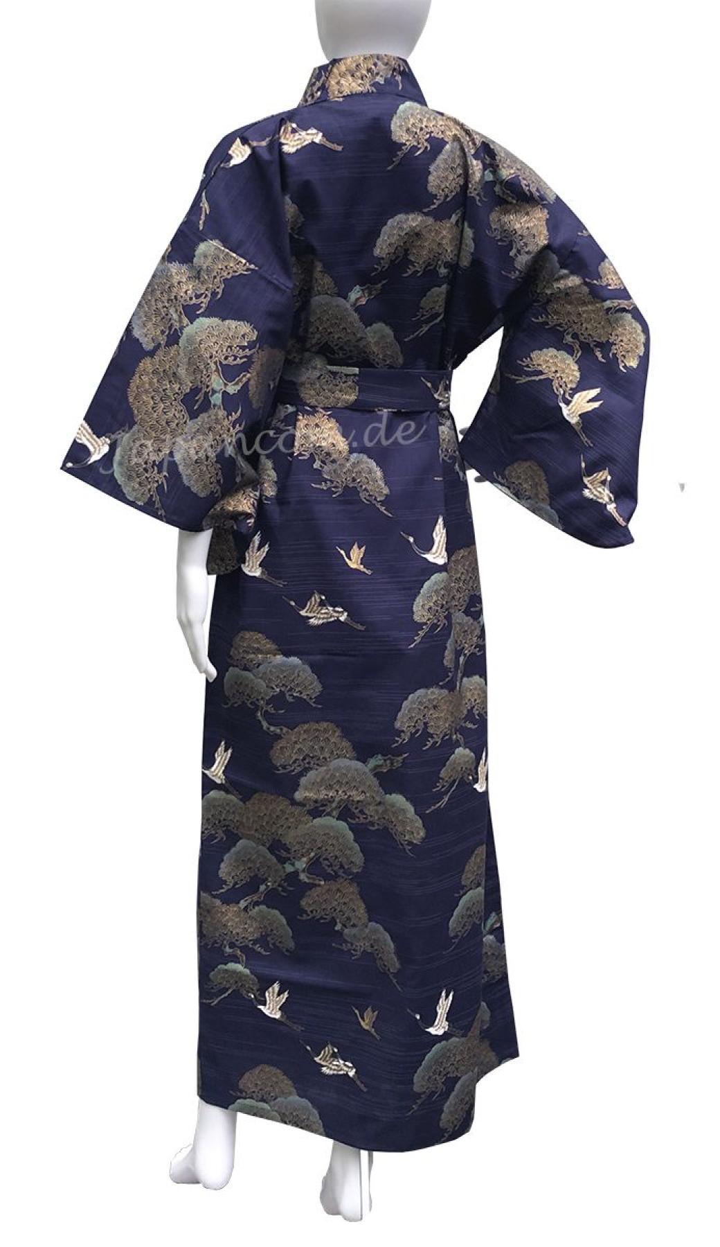 Kimono Kraniche und Kiefern dunkelblau