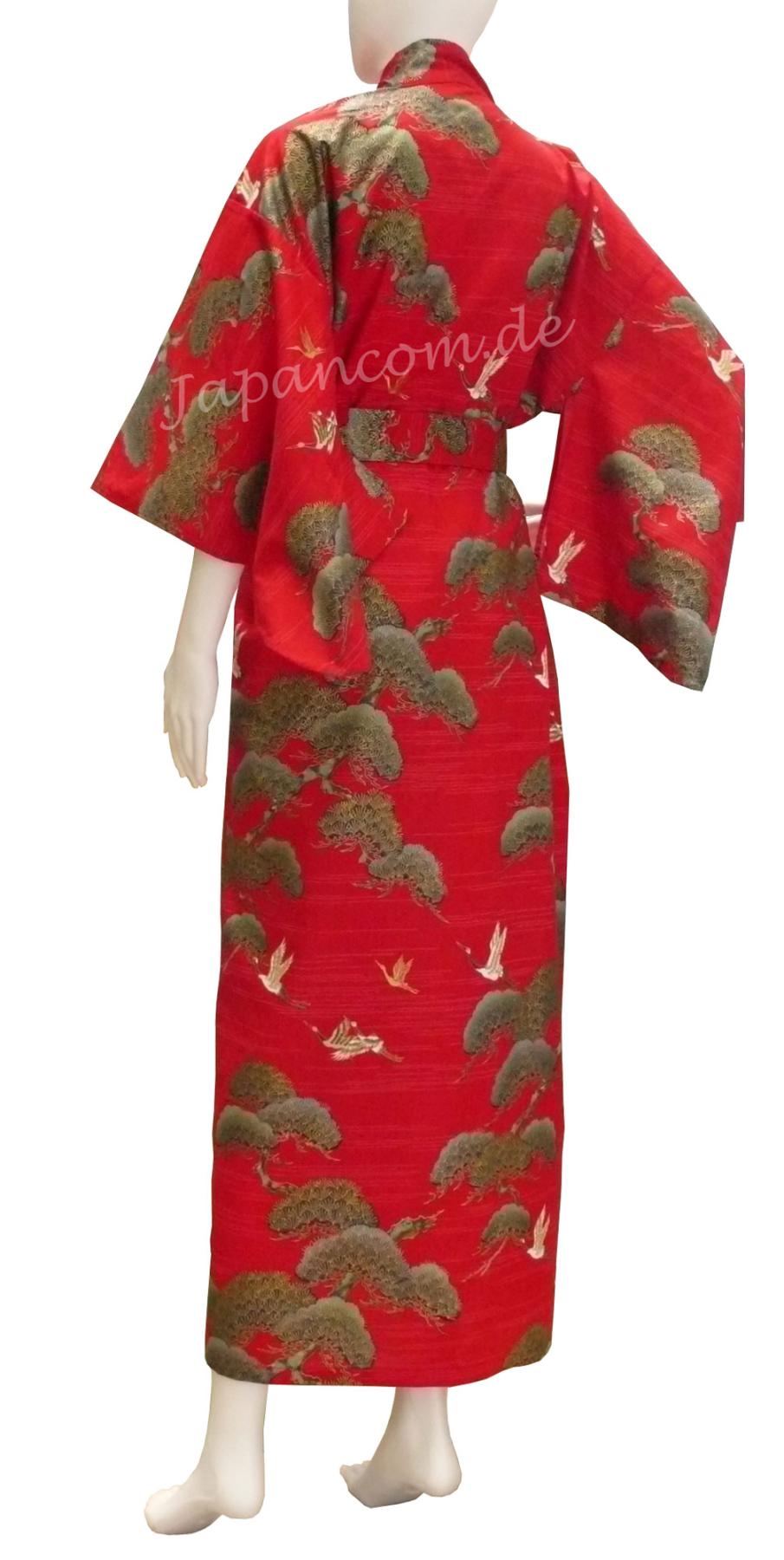 Damen Kimono Kraniche Kiefern rot