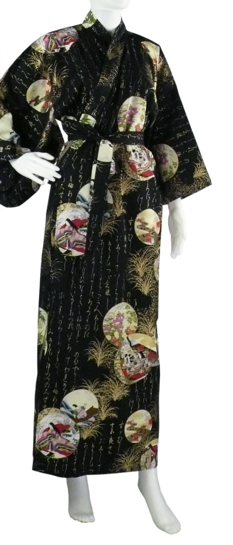 Damenkimono Prinzessin in Schwarz mit Genji-Motiven