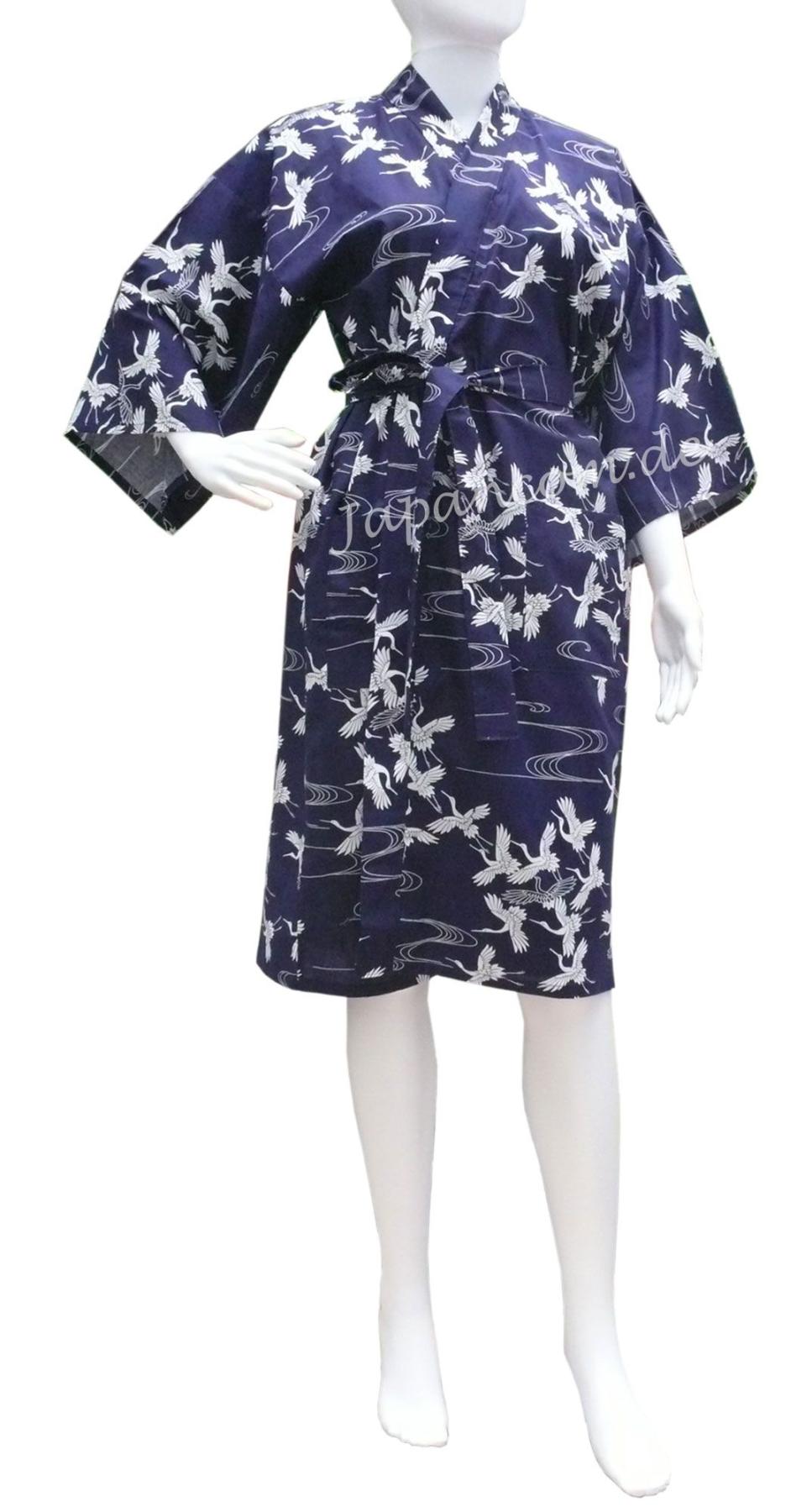 Yukata Kimono Schneekraniche blau kurz