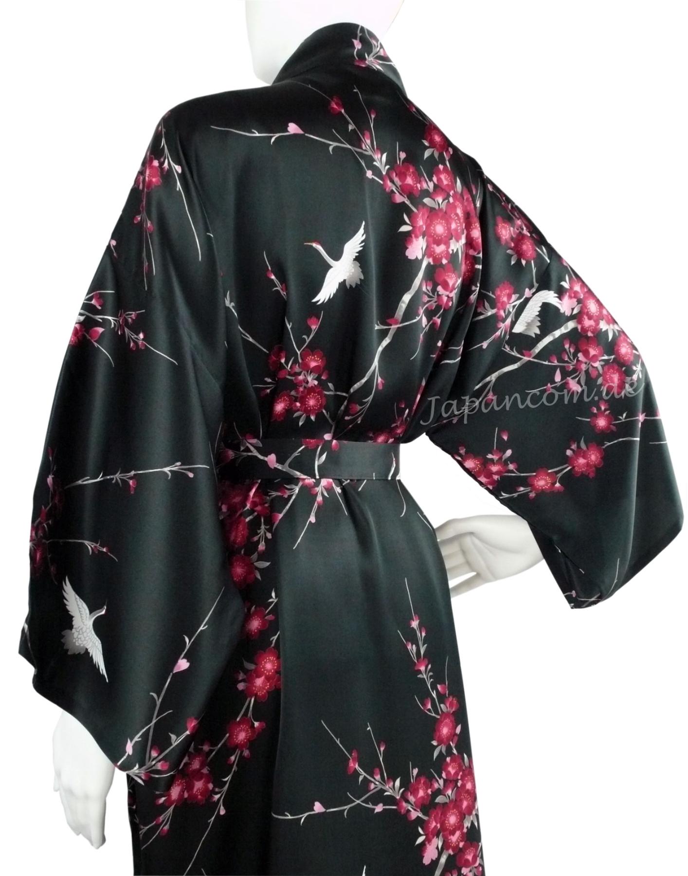 Kimono Seide Cherry Blossom schwarz kurz
