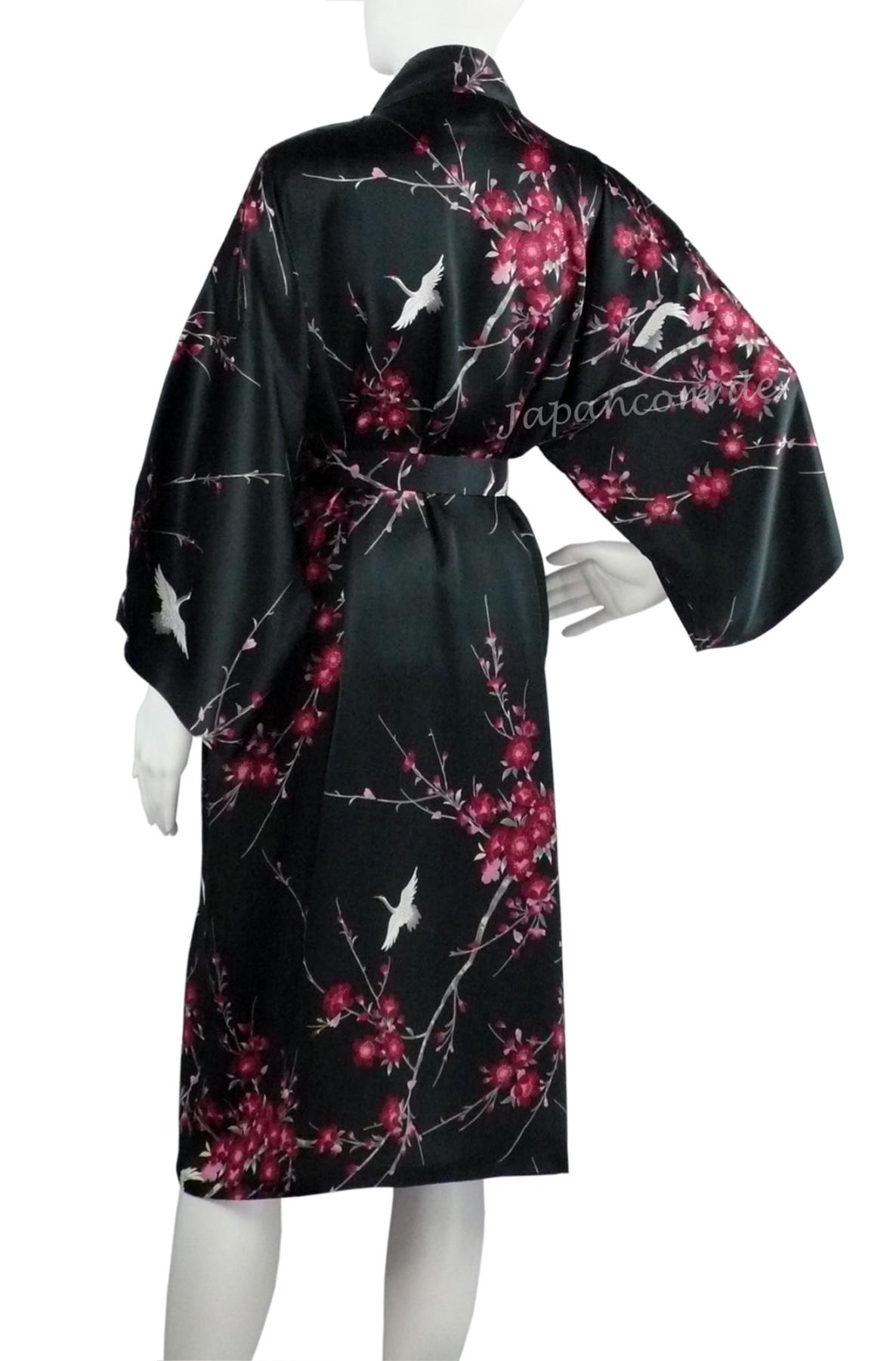 Kimono Seide Cherry Blossom schwarz kurz