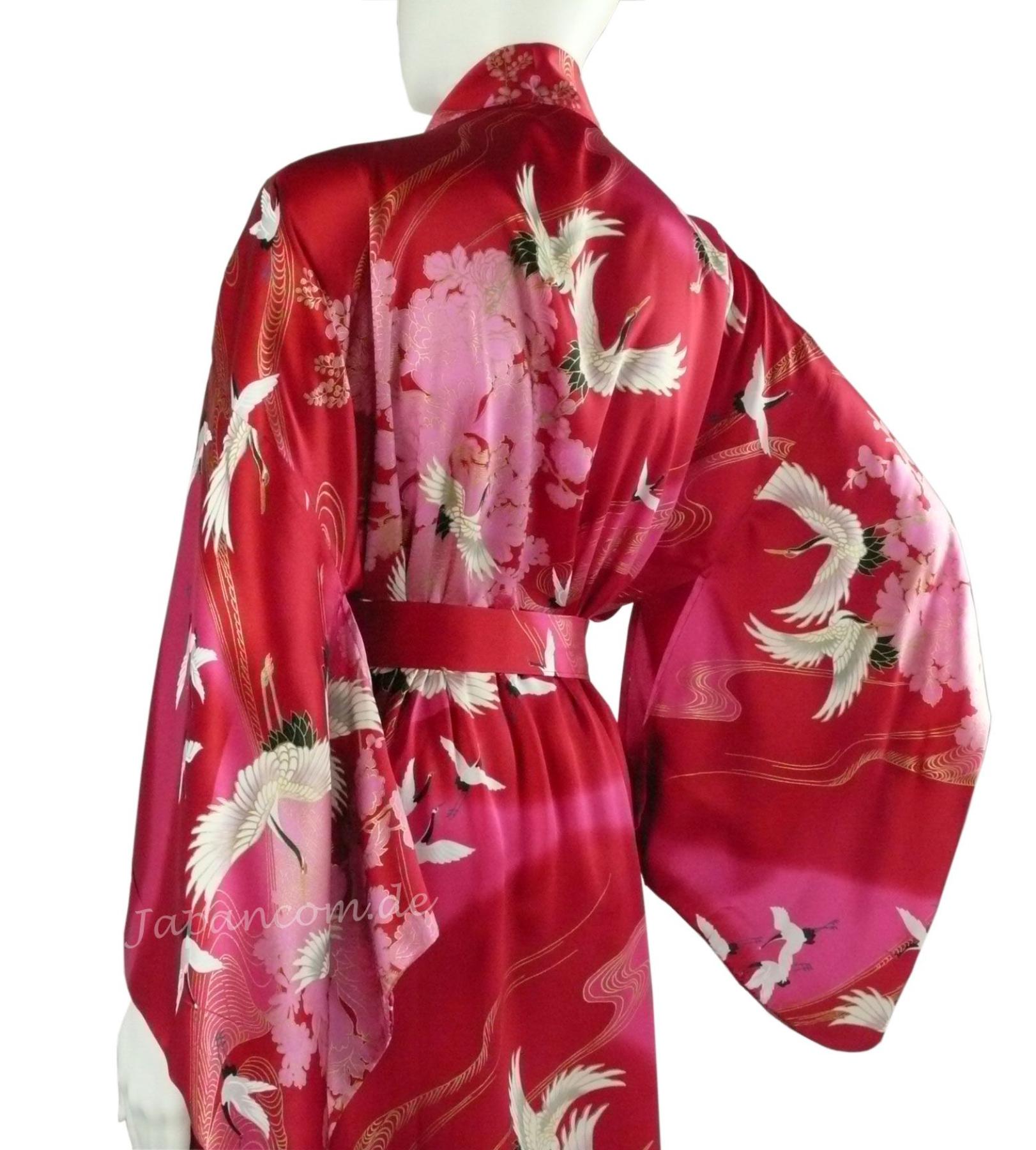 Kimono Seide Tsuru (Kranich) rot, lang