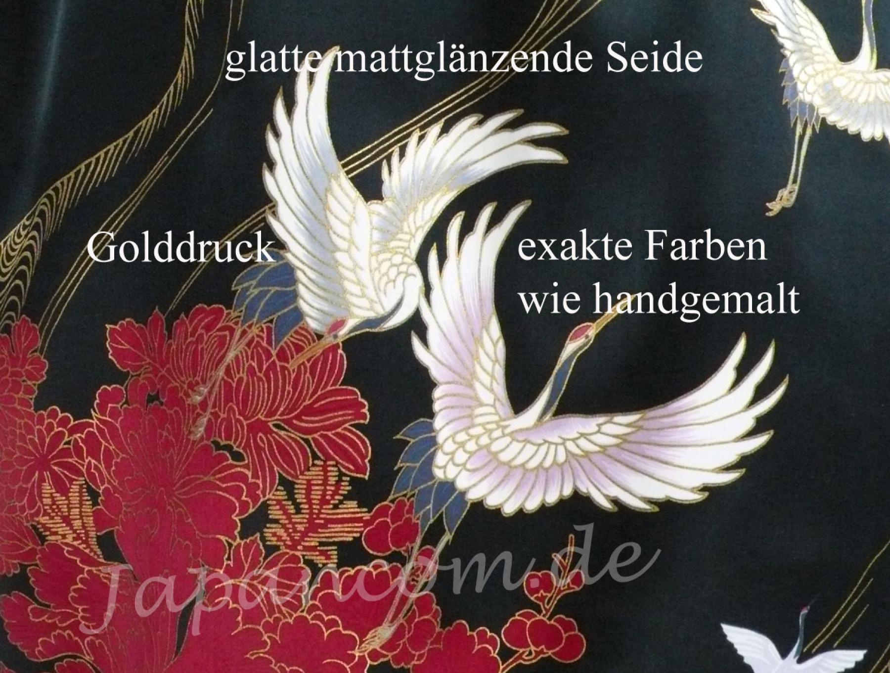 Damenkimono Tsuru (Kranich) Seide schwarz, lang
