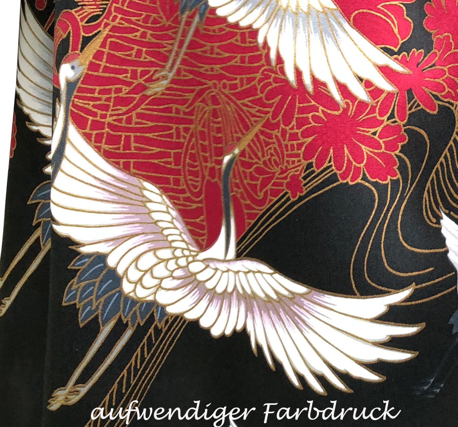 Damenkimono Tsuru (Kranich) Seide schwarz, lang