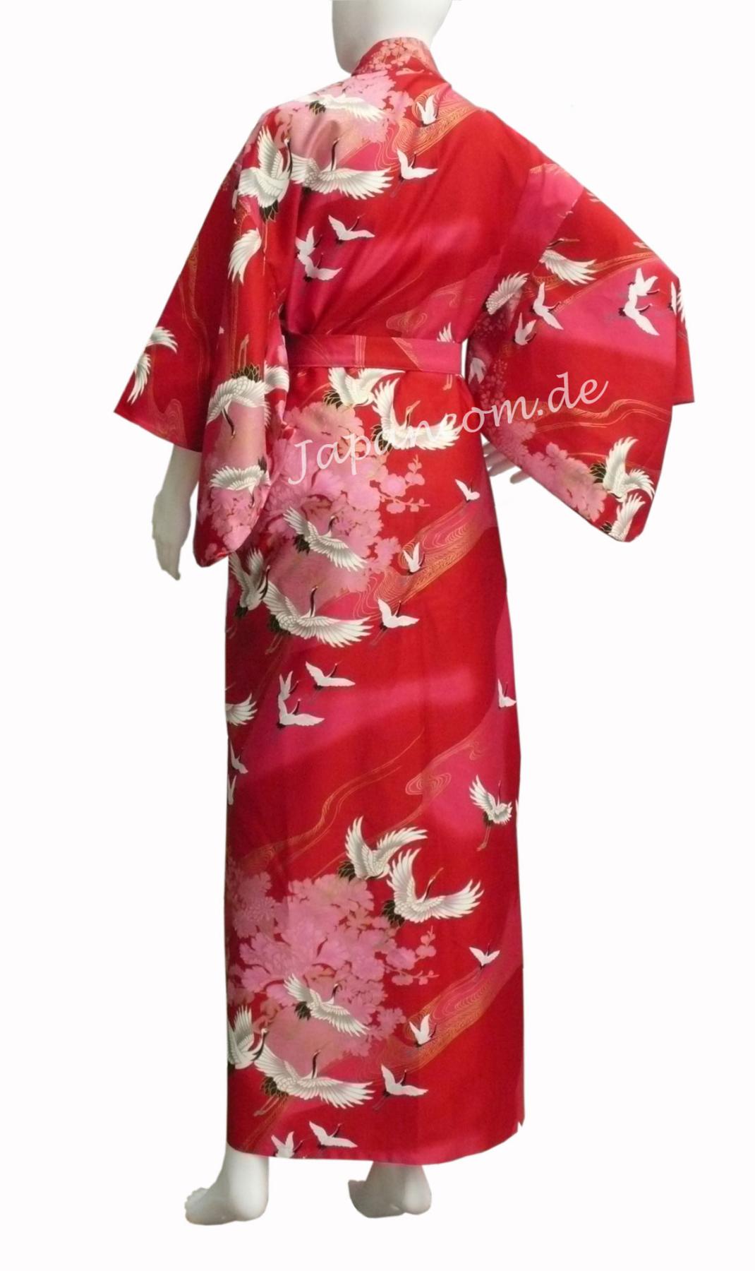 Damenkimono Tsuru in Rot mit Kranichen