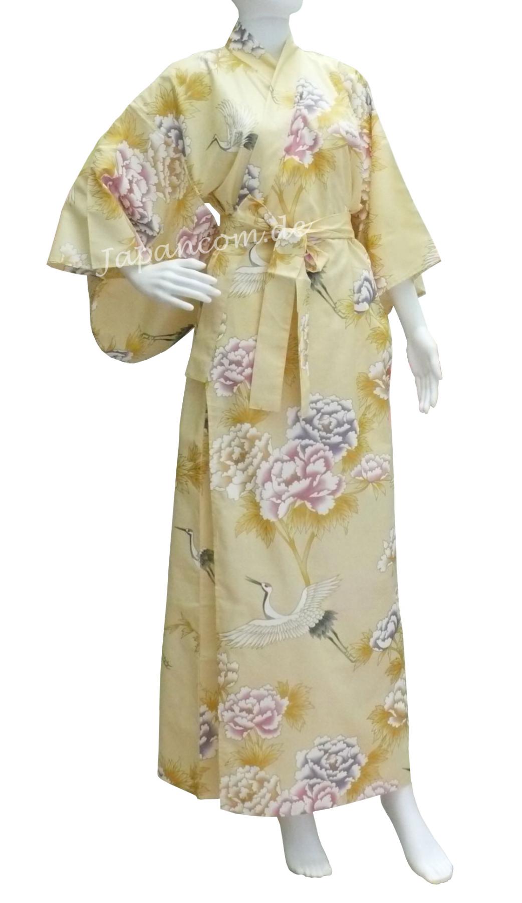 Damenkimono Royal Cranes in Gelb mit Kranichmotiv