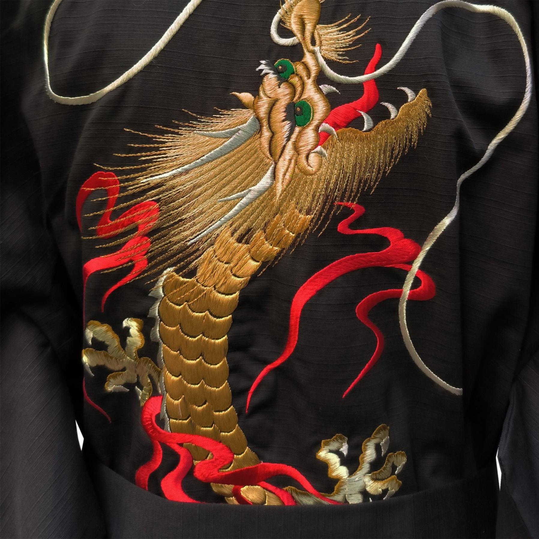 Kimono Golden Dragon Tsumugi schwarz