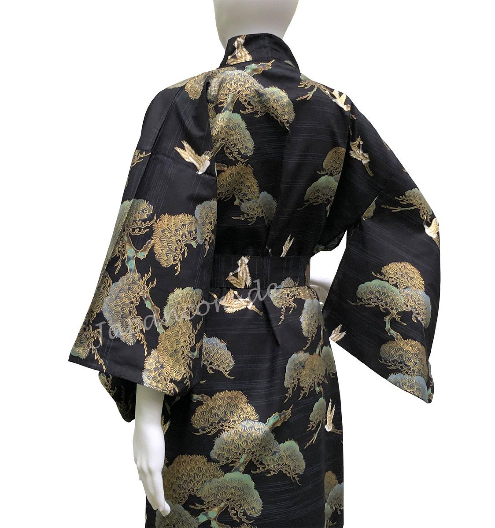 Damen Kimono Kraniche und Kiefern schwarz