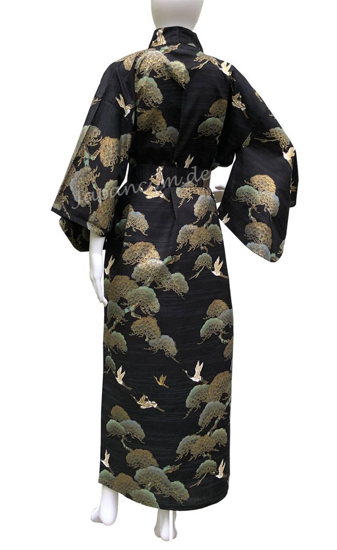 Damen Kimono Kraniche und Kiefern schwarz