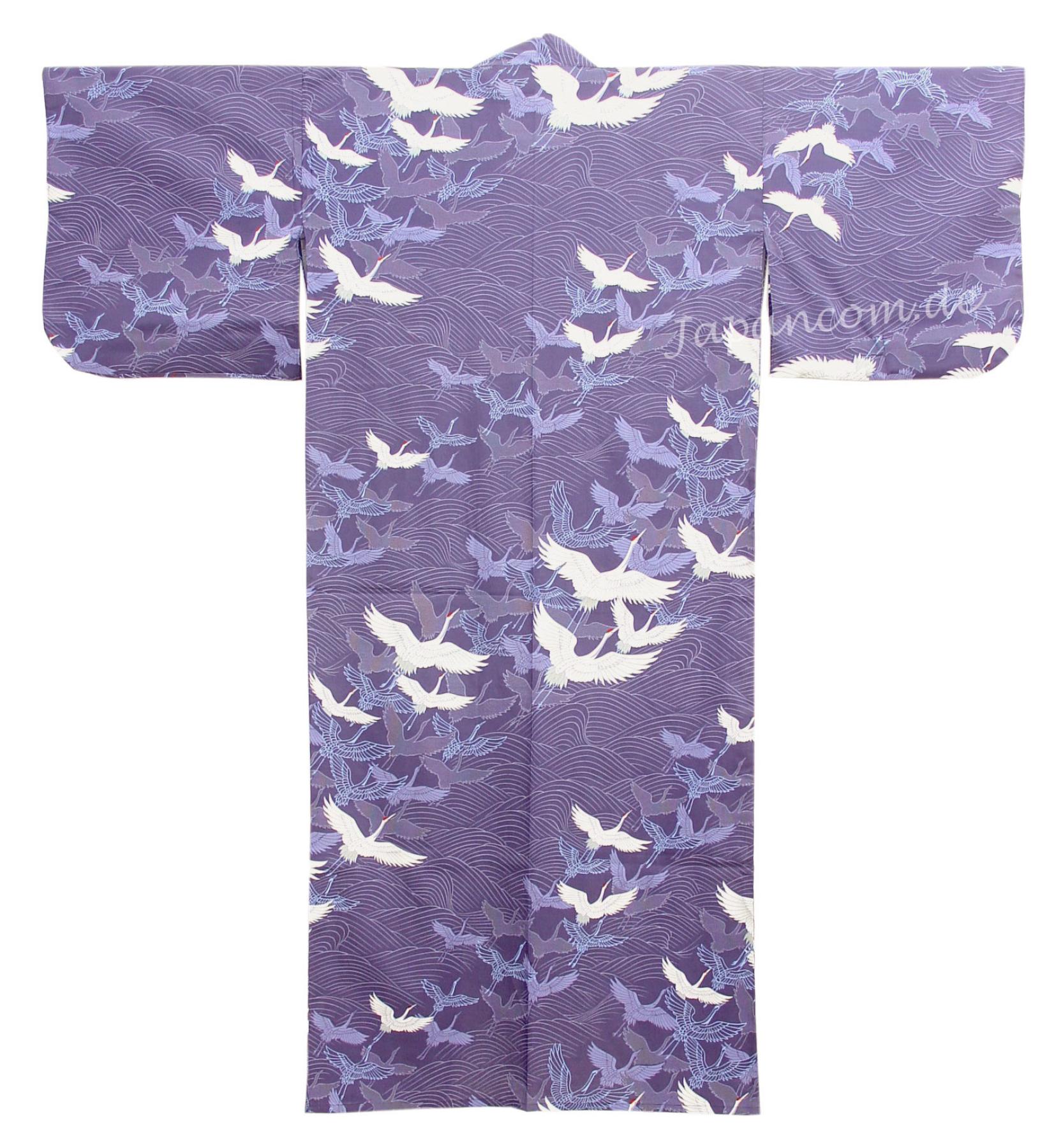Yukata Kimono Kranich über Wellen royalblau