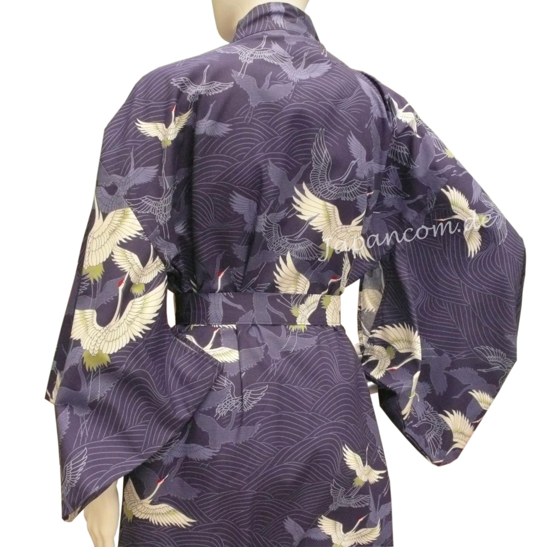 Yukata Kimono Kranich über Wellen royalblau