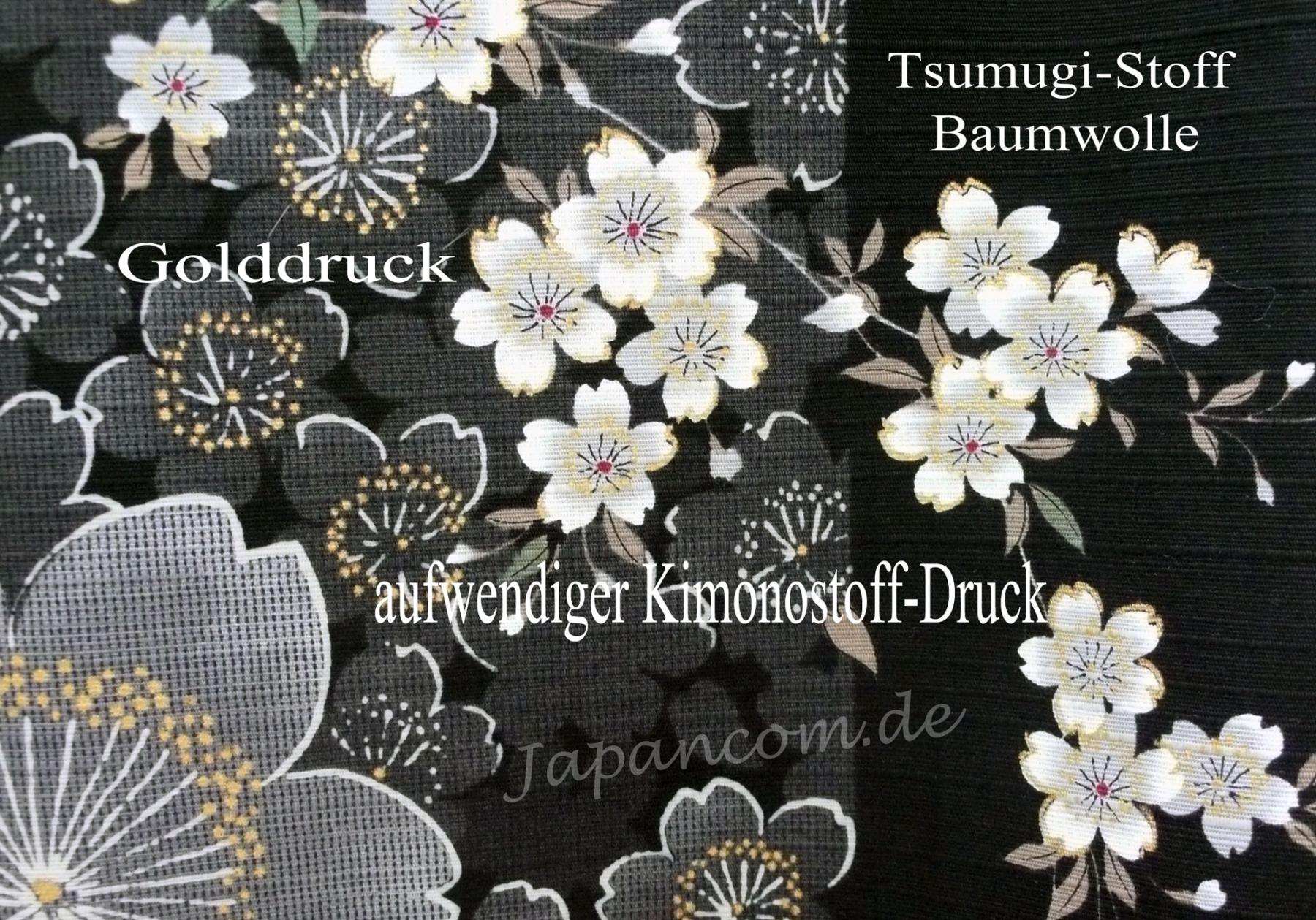Kimono Sakura (Kirschblüte) schwarz, lang, Dame verschiedene Größen