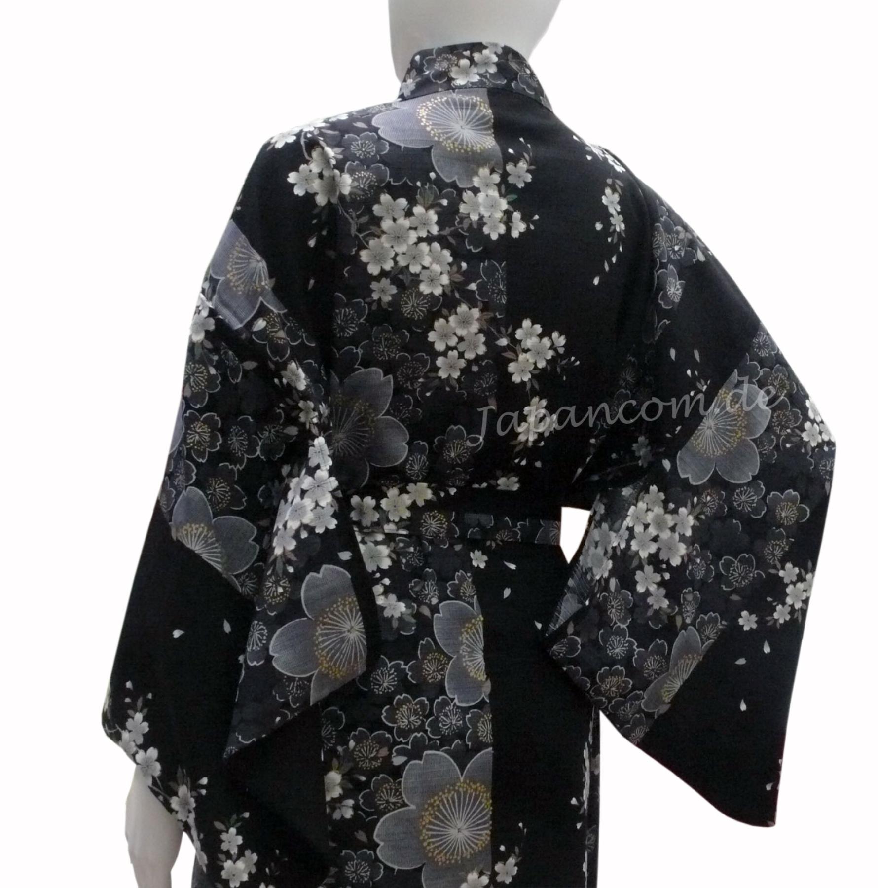 Kimono Sakura (Kirschblüte) schwarz, lang, Dame