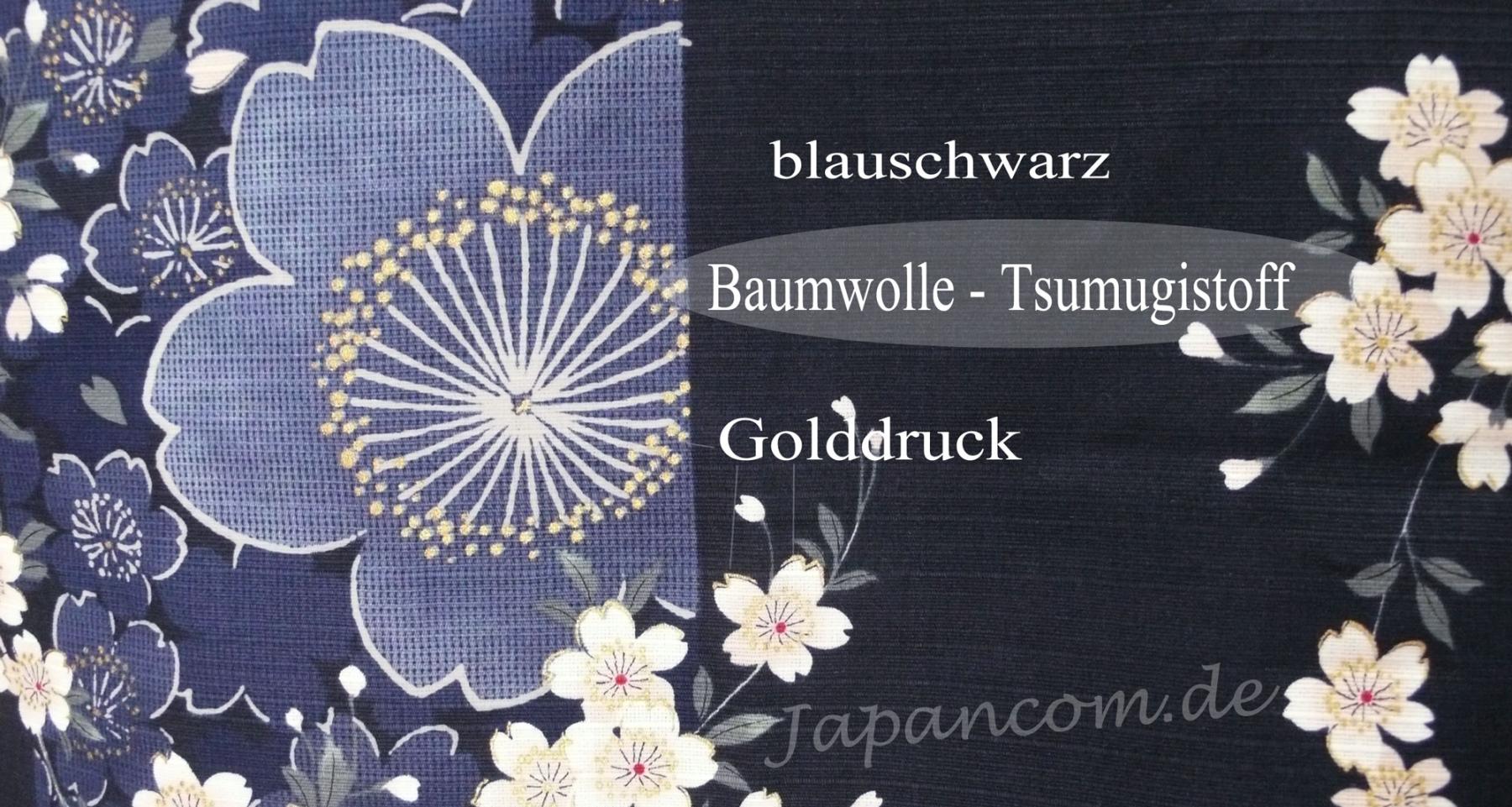 Detail des Sakura-Musters auf dem blauen Kimono