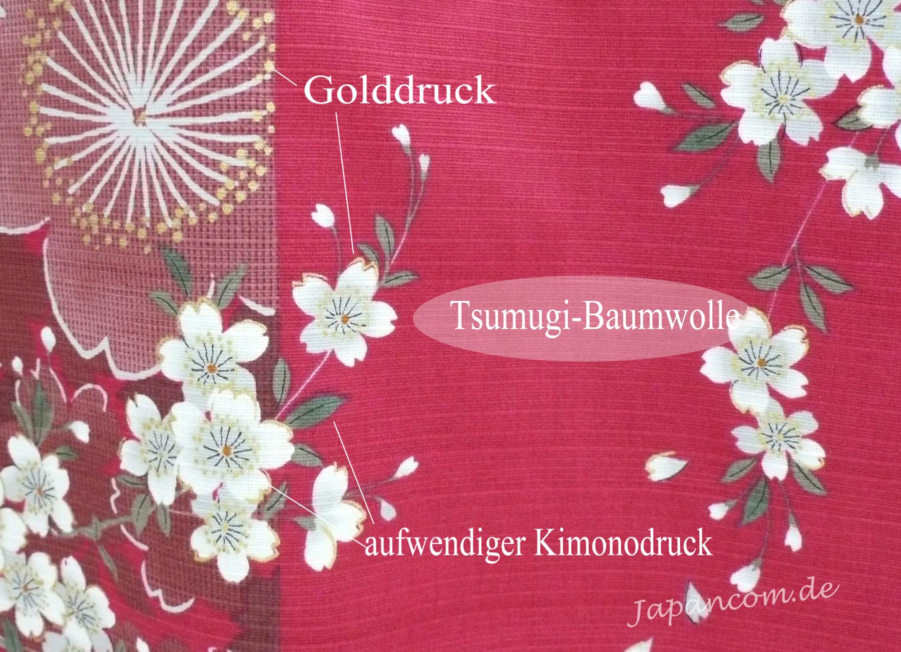Detailansicht des Kimonostoffs mit Kirschblüten