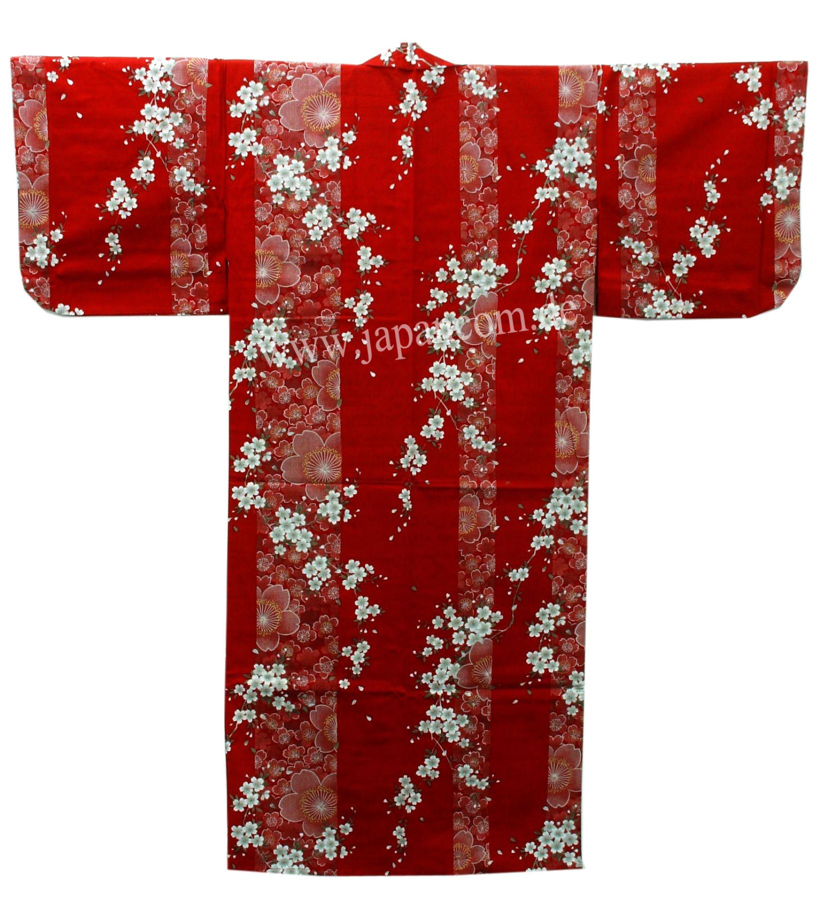 Damen Kimono Sakura Kirschblüte bordeaux, lang