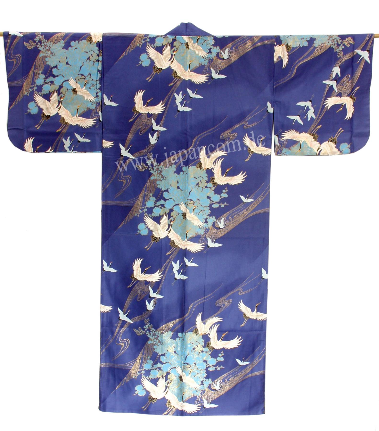 Damen Kimono Tsuru Kranich blau