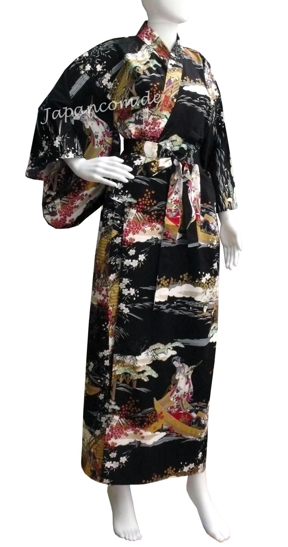 Damen Kimono Ukiyoe schwarz