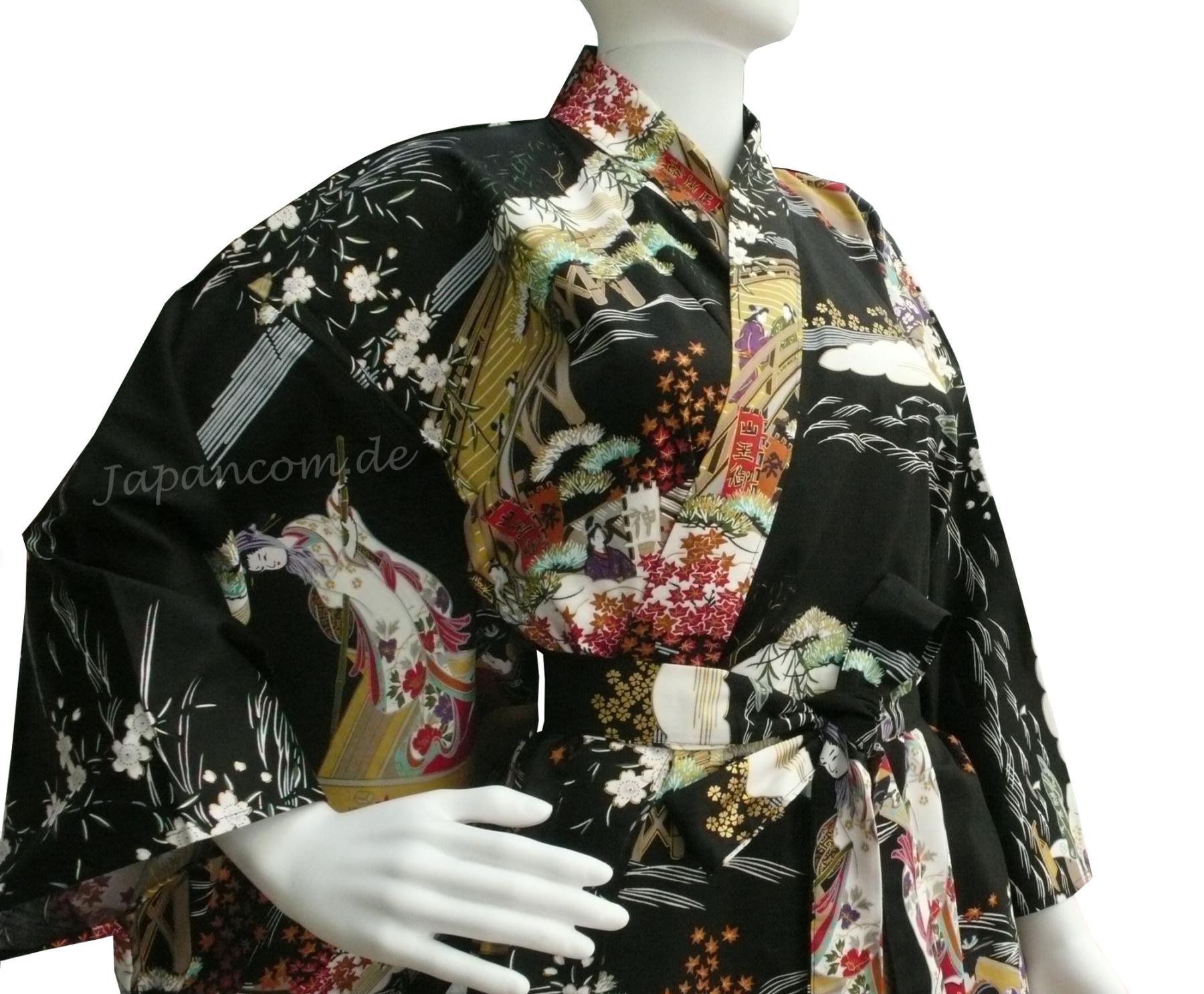 Damen Kimono Ukiyoe schwarz