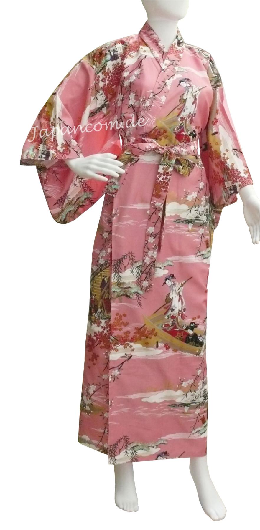 Pinker Damenkimono mit traditionellem Ukiyo-e-Muster