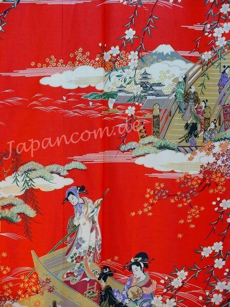 Damen Kimono Ukiyoe rot