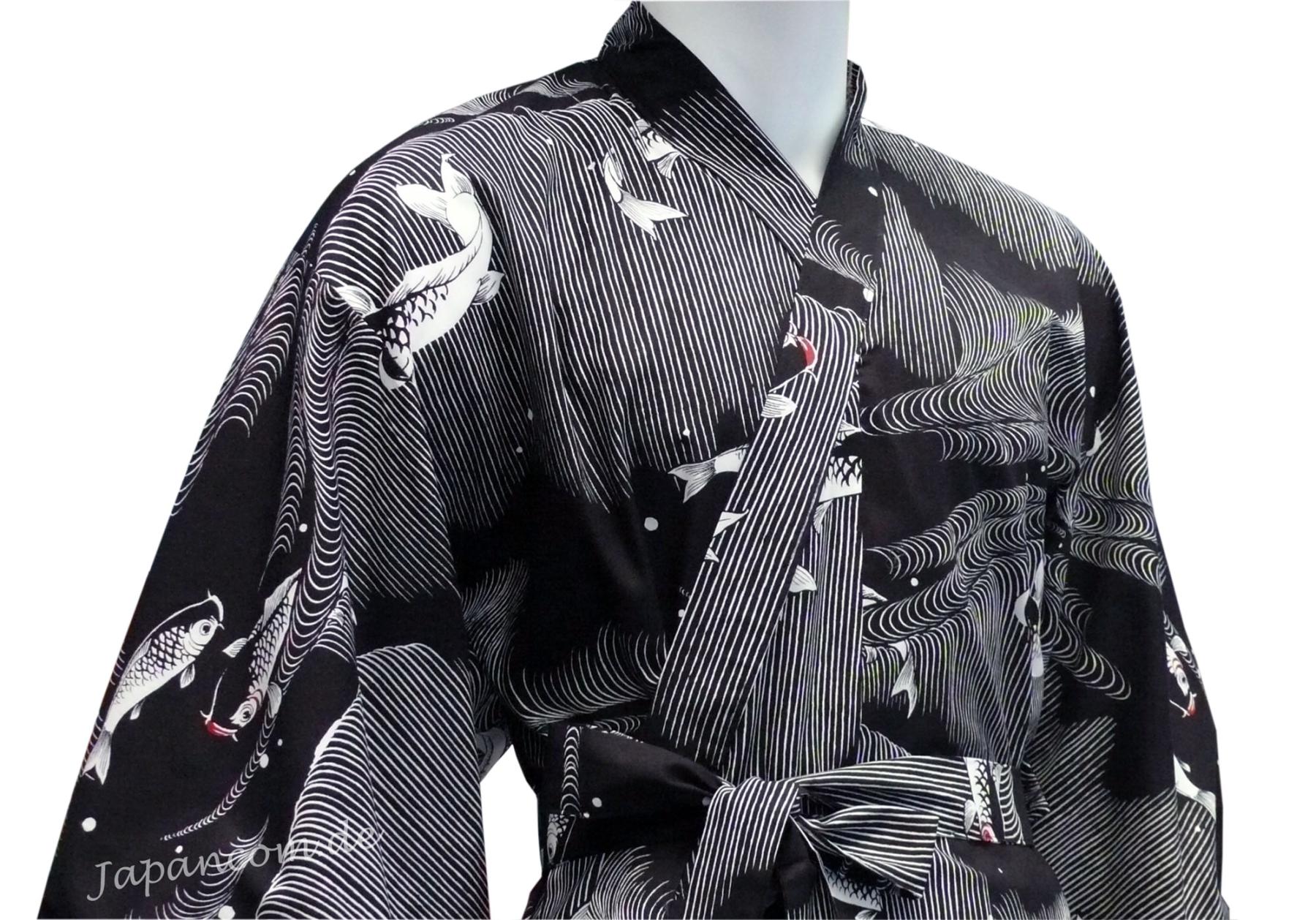 Herren Yukata Koi schwarz lang