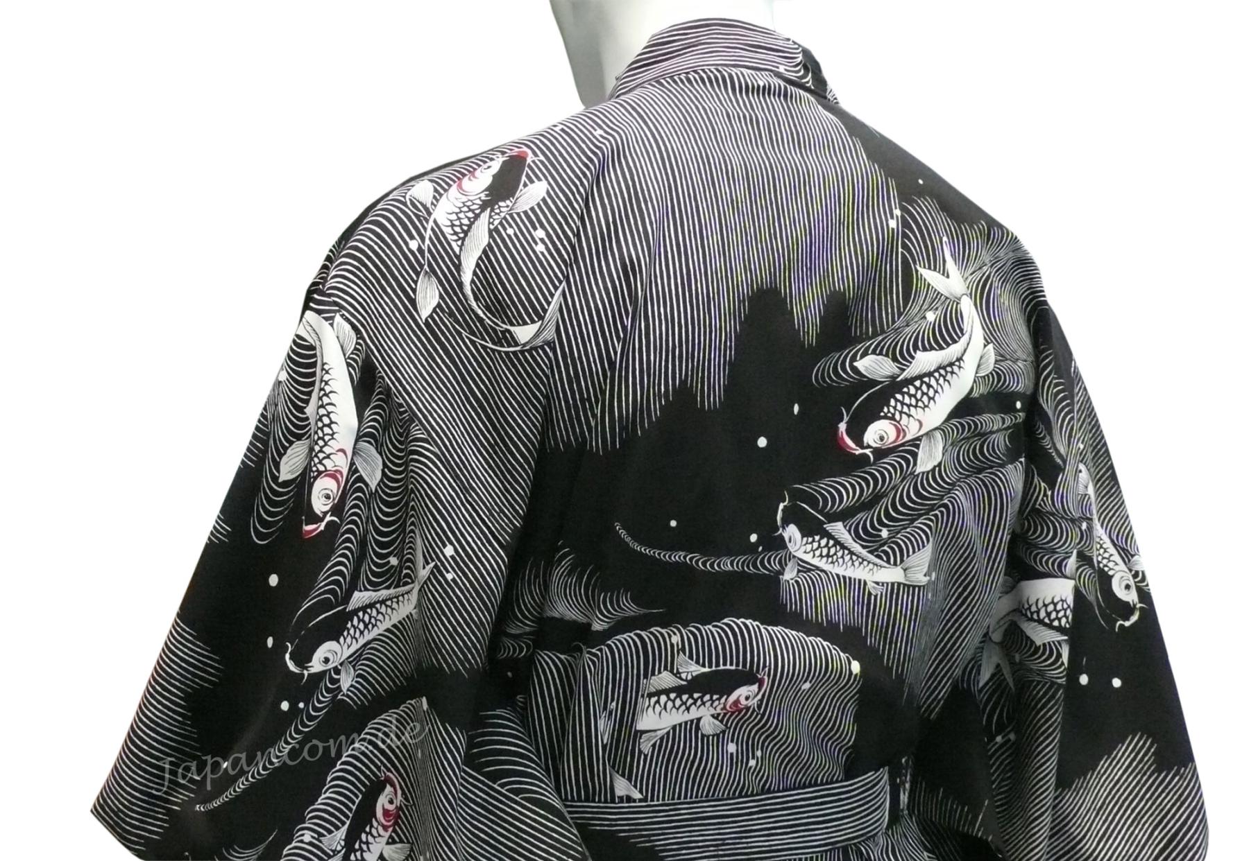 Herren Yukata Koi schwarz lang